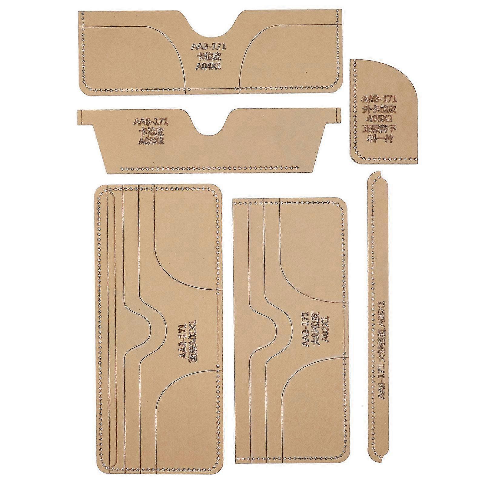 6Pcs Acrylic Template DIY HandMade Short Wallet Leather Pattern Mold Craft Tools