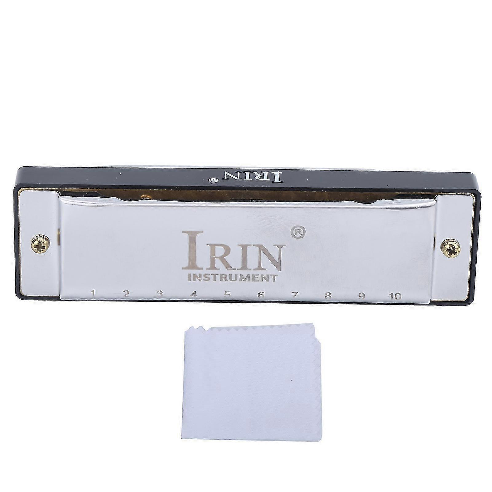 Harmonica 10 Hole 20 Tone G Key Playing Mouth Organ Wind Musical Instrument with Box ClothSilver