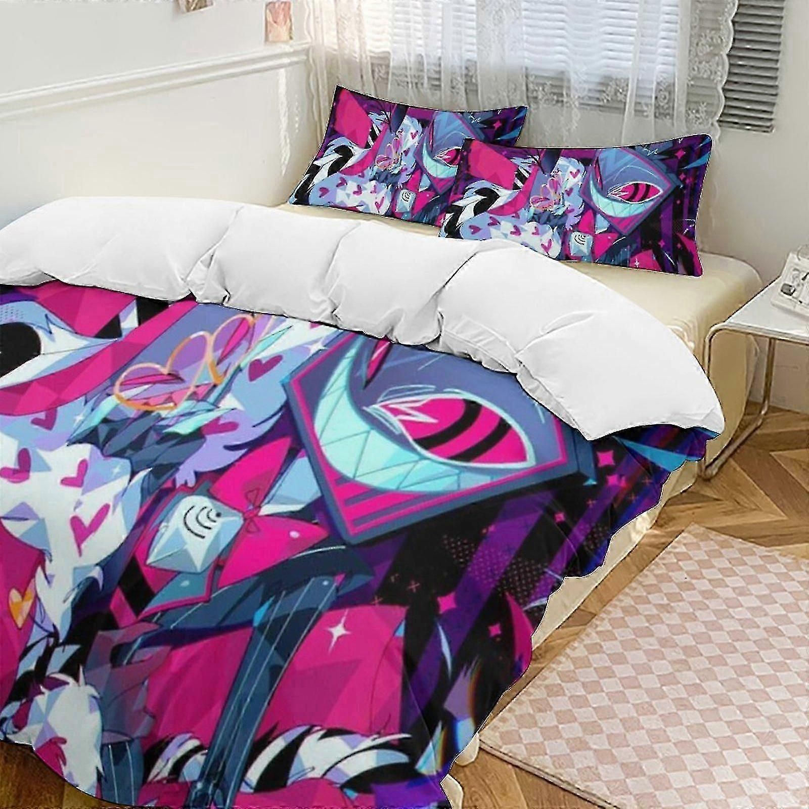 o1573 Lençóis Hazbin Hotel Down Capa de Edredom Microfibra Conjunto de Cama, (1 Capa de Edredom e 2 Fronhas) Lençóis fg1573