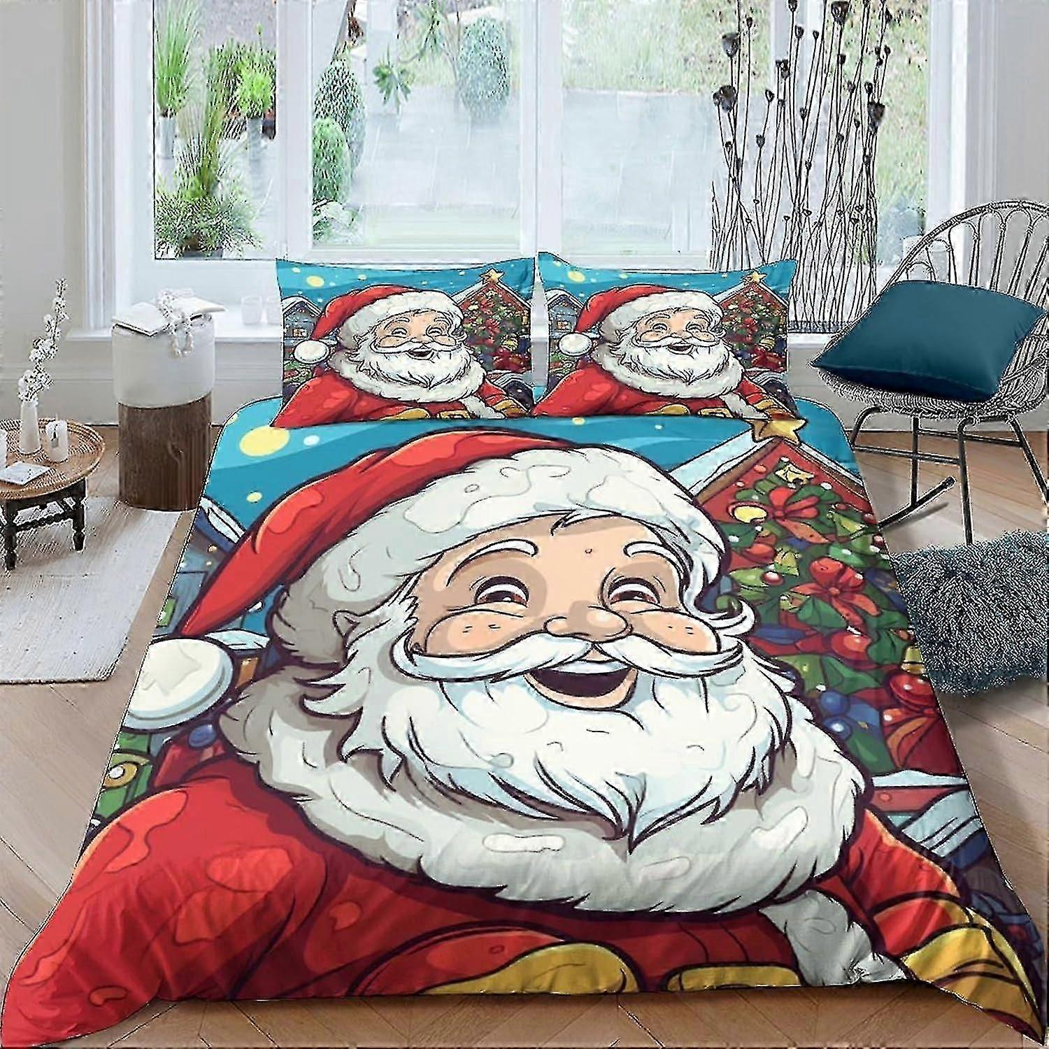 o5566 Lakan Santa Claus 3D-tryck sängkläder, med örngott, påslakanset mjuk mikrofiber 3 stycken, påslakan med dragkedja C