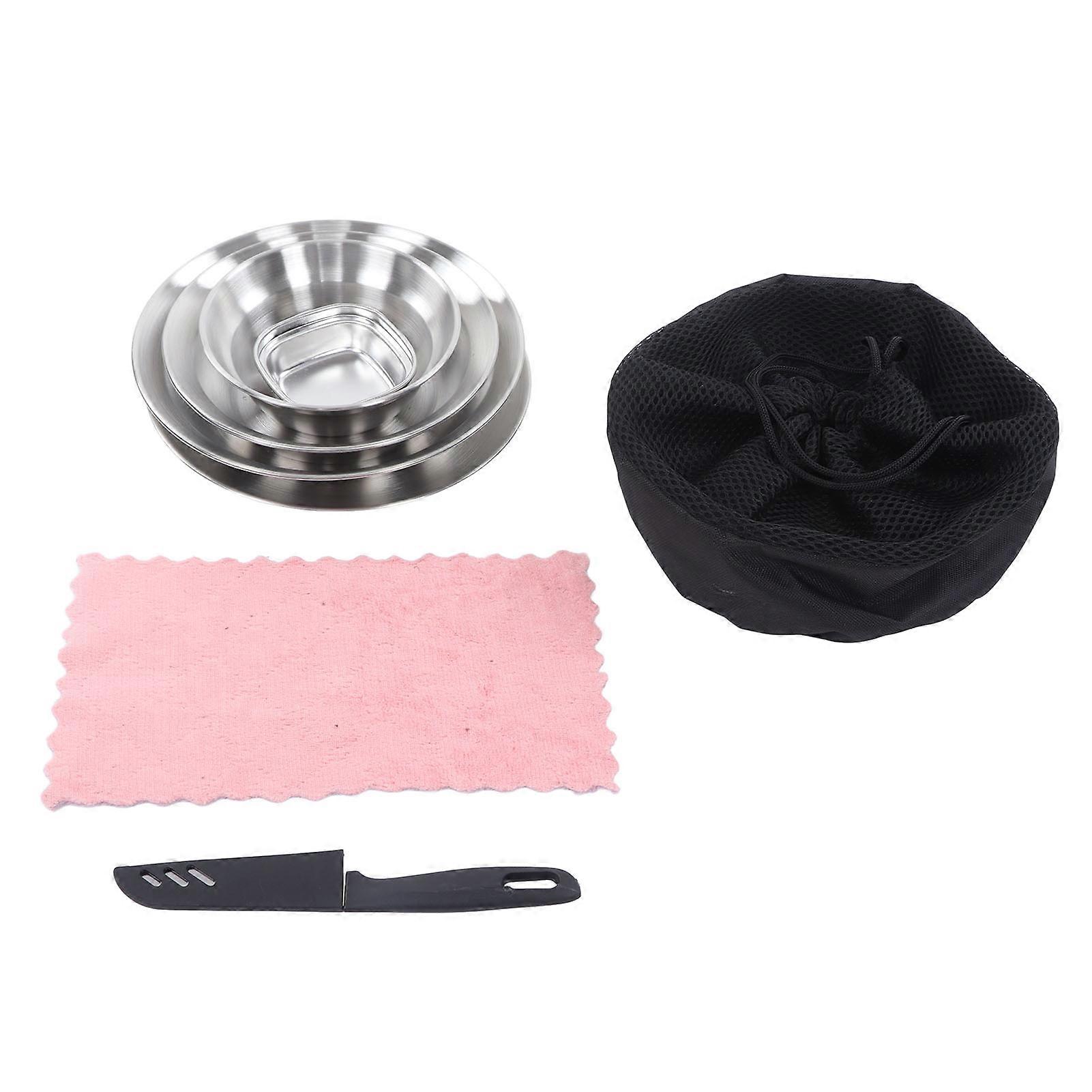 DEWIN 12pcs Tableware Set Barbecue Large and Small Bowls Camping Deep and Shallow Plate with Fruit Knife for Picnics