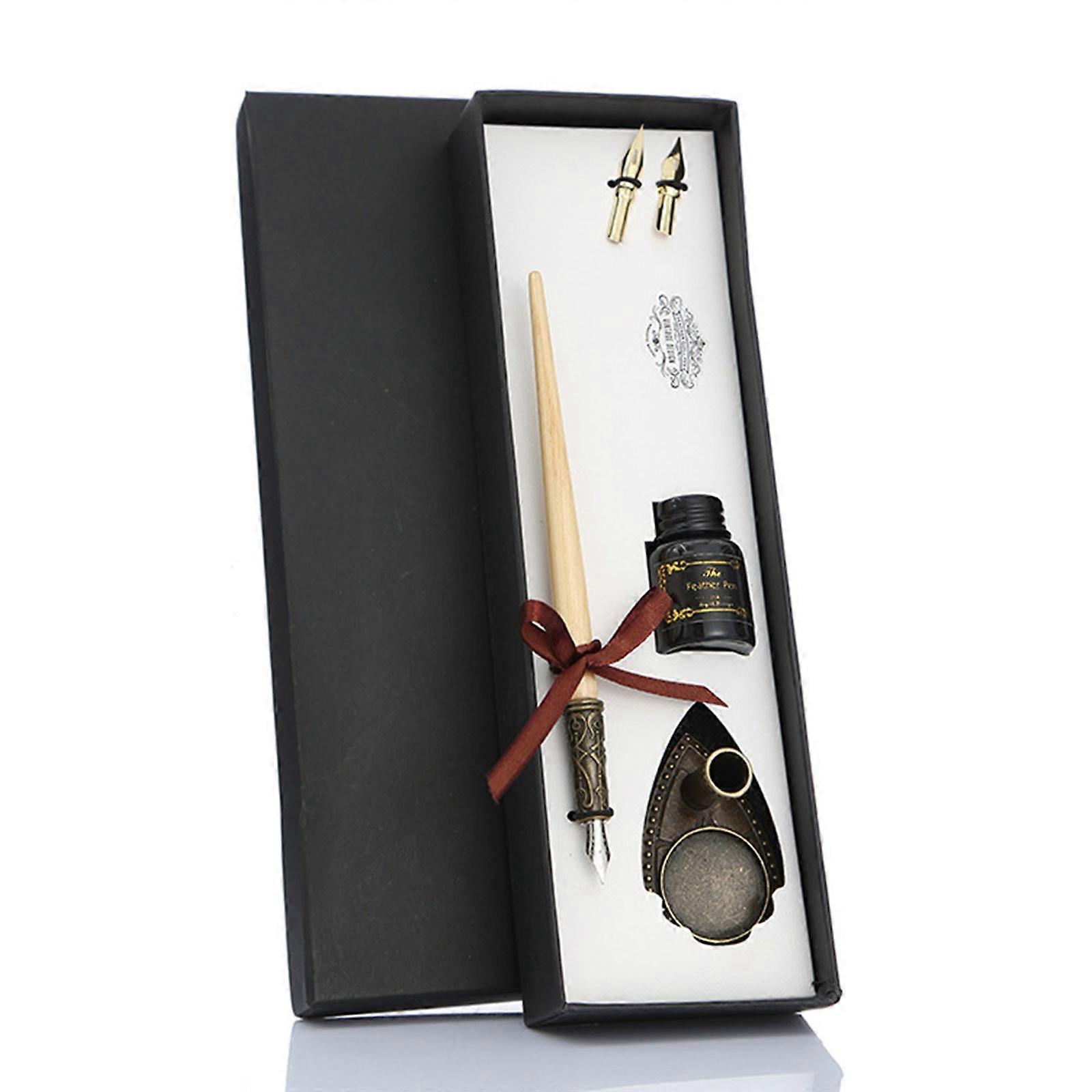 Wood Dip Pen Beginner Caligraphy Set with Dip Pen Replaceable Pen Tip Inks Pen Holder for Beginner Art Writing Drawing Wood color