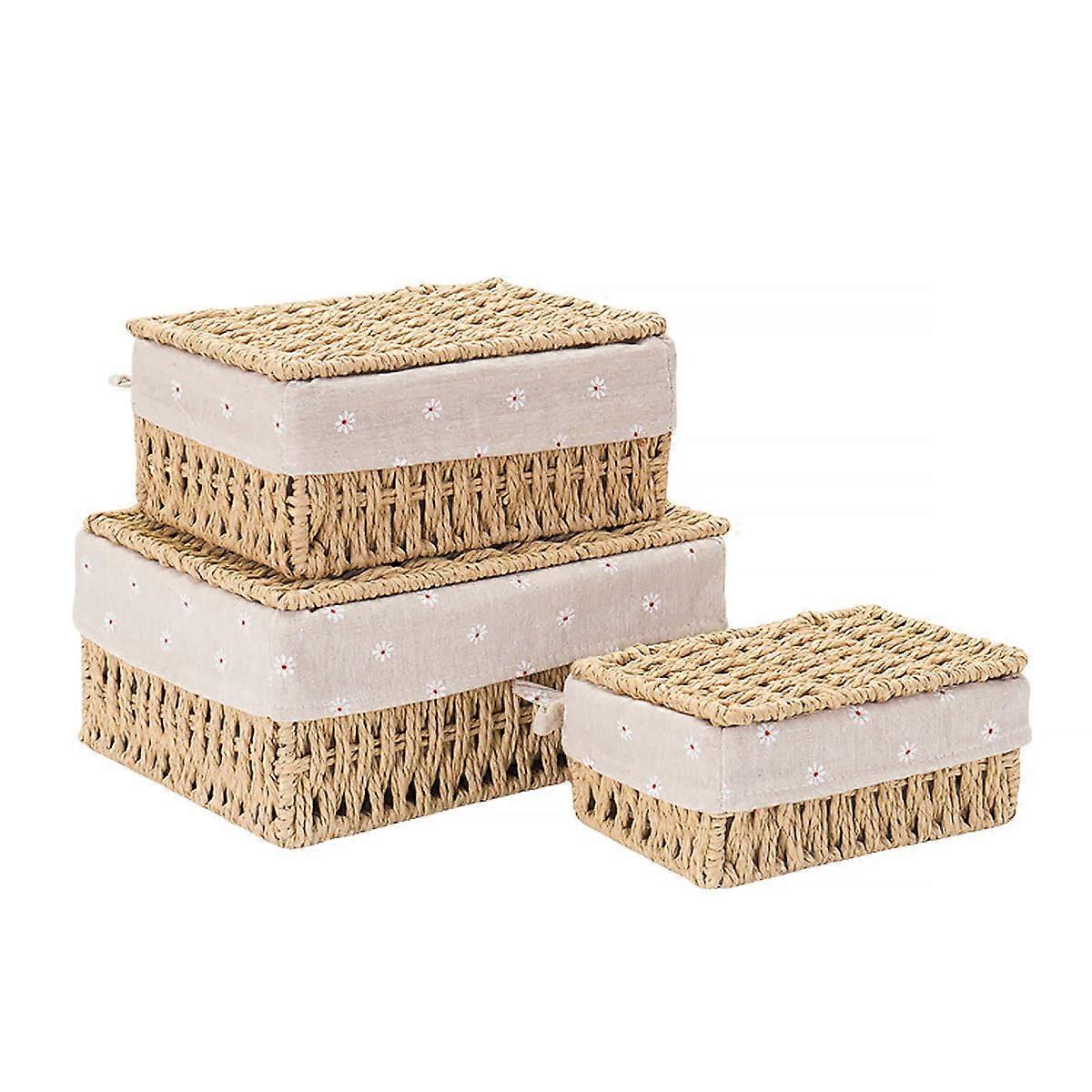 3 Set Wicker Decorative Cute Baskets for Shelves Rectangular Size