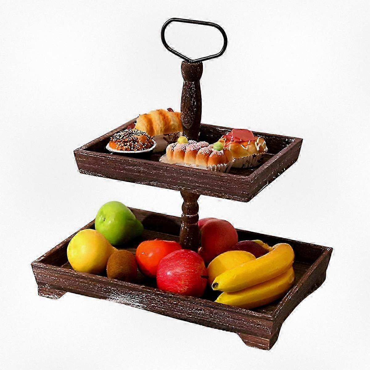 Double Layer Cake Stand Dessert Serving Tray Washed White Display Plate