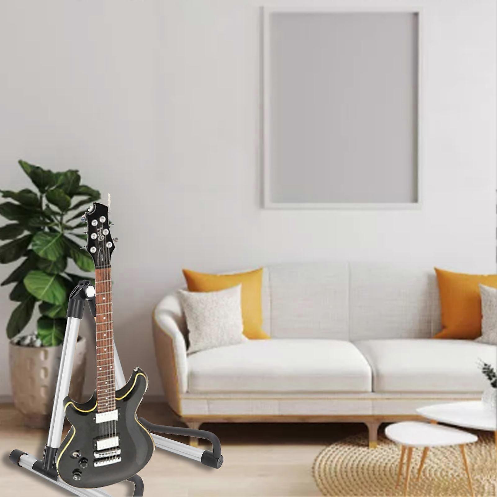 Foldable Guitar Stand Adjustable Metal Folding Instrument Stand for String Instruments Silver 