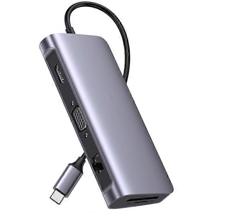 USB C Docking Station, 10-in-1 USB C Hub with 4K HDMI, VGA, 1Gbps Ethernet, 100W PD, 3 USB 3.0 Port, SD/TF Card Slot and 3.5mm Audio(Grey)