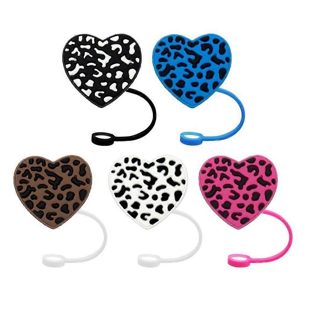 5Pcs Silicone Straw Cover Caps Drinking Straw Tip Lids Heart Straw Caps Plug