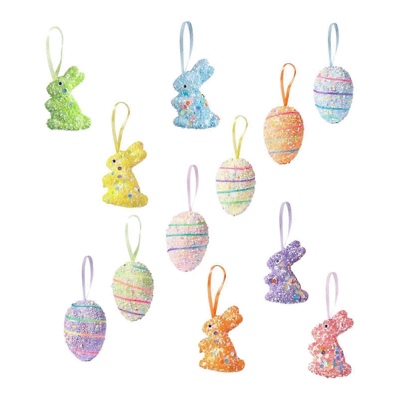 Easter Foam Hanging Decorations with Ribbon Loop for Window Door Wall - Reusable DIY Craft Ornaments