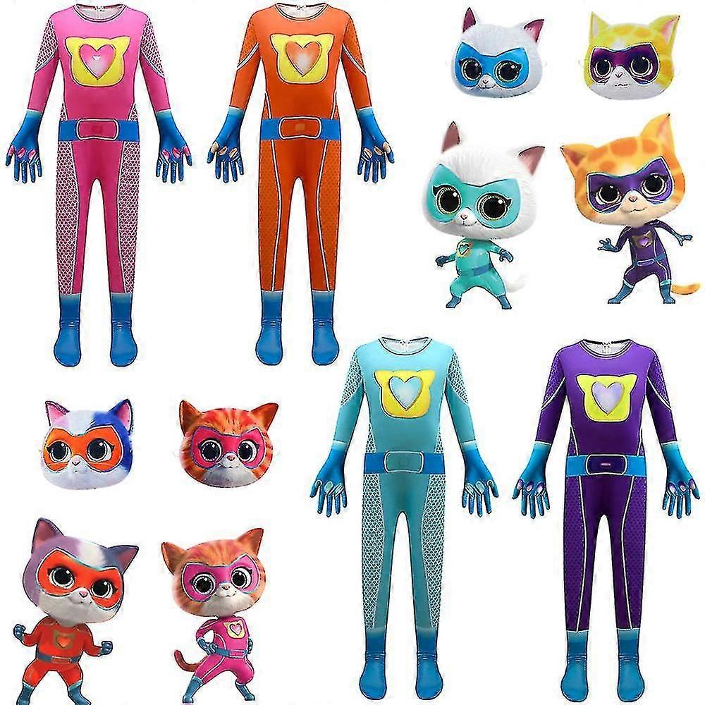 ילדים סופר חתלתולים מסיבת שמלה מפוארת ליל כל הקדושים תחפושת קוספליי חתול סרבל מסכה תלבושות zI