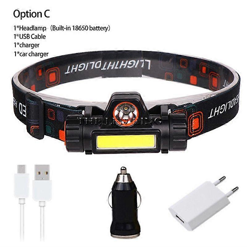 Waterproof COB+ Q5 LED Headlamp, 2 Lighting Modes with Magnet, Built-in 18650 Battery, Ideal for Working, Fishing or Camping