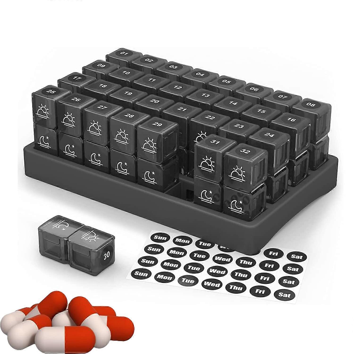 Monthly Pill Organizer for 2 Times A Day - AM PM Pill Case, Travel-Friendly One Month Supply Box, BPA-Free Design