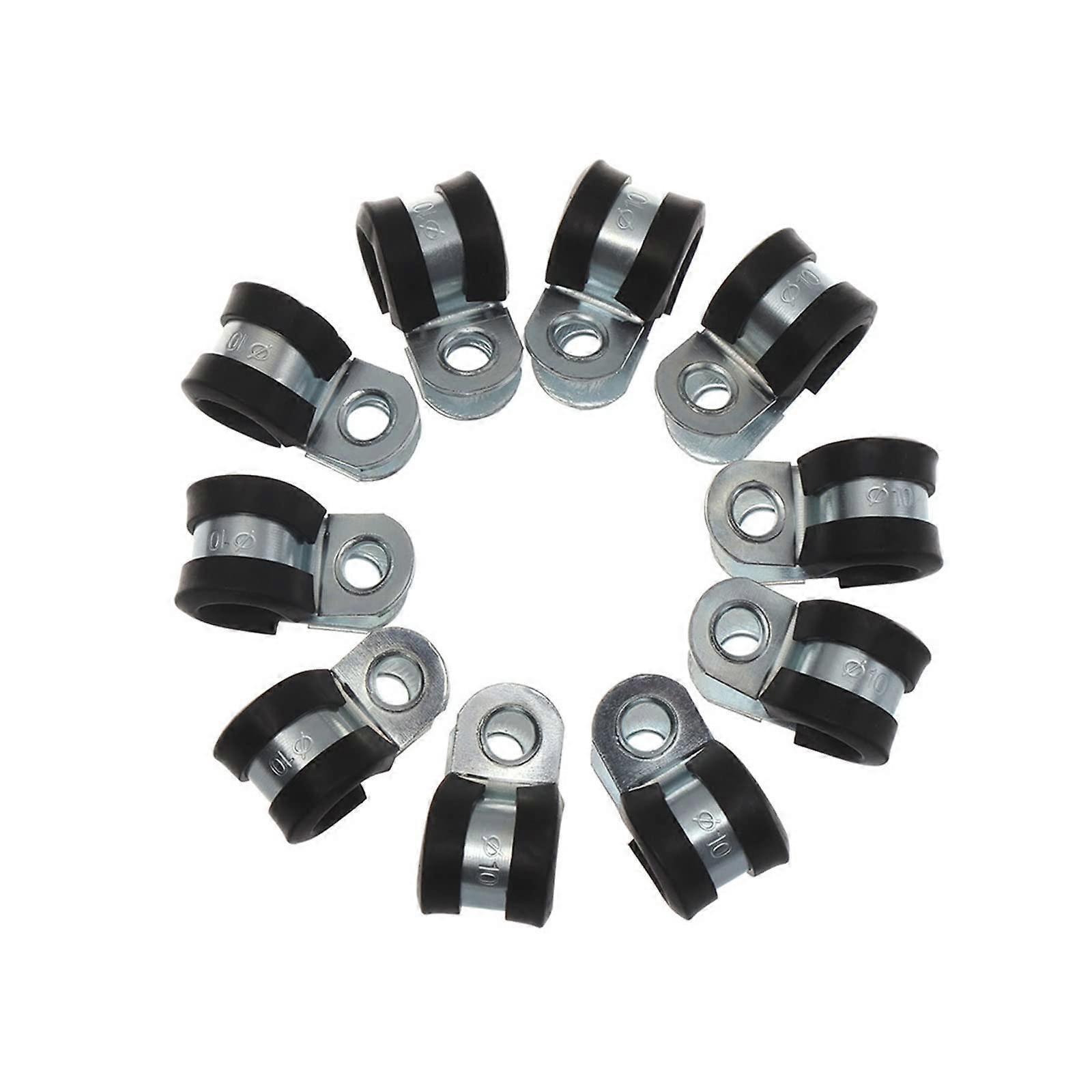 Pipe Clamp, Hose Clamp 10Pcs Rubber Lined P Clips for 10mm Wiring Pipe - Durable and Adjustable Hose Support