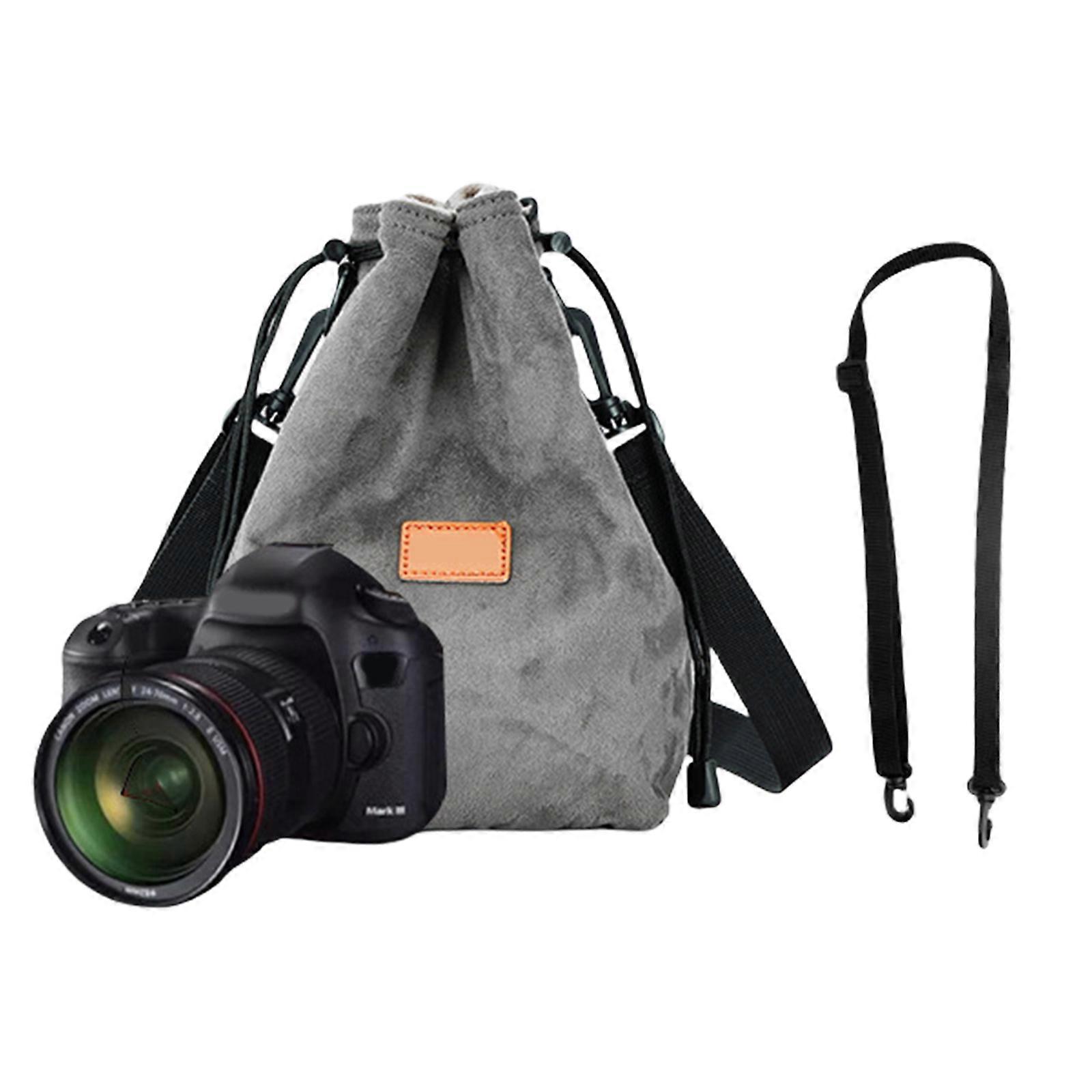 Small Camera Bag Camera Case Drawstring Camera Bag Camera Storage Bag Soft Camera Case with Shouder Strap Replacement  Gray S