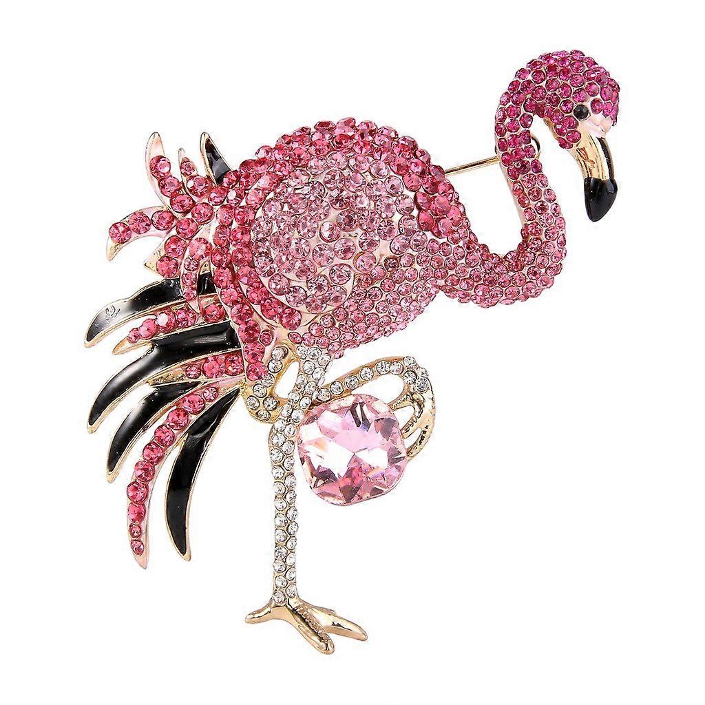 Women's Austrian Crystal Graceful Enamel Flamingo Bird Brooch GoldTone