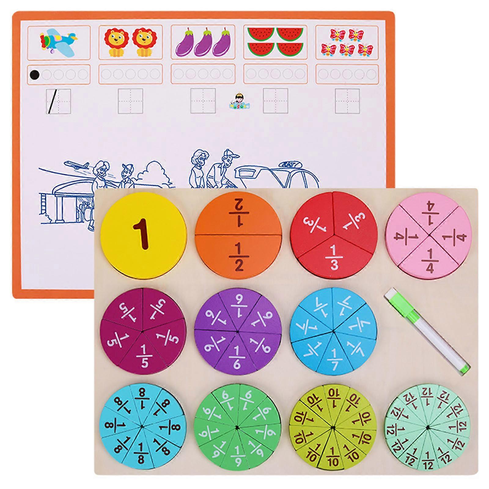 Fraction Blocks Set for Kid Early Learning Fraction Calculation Learning Circles Sorting Toy Hands-On Calculation Toy