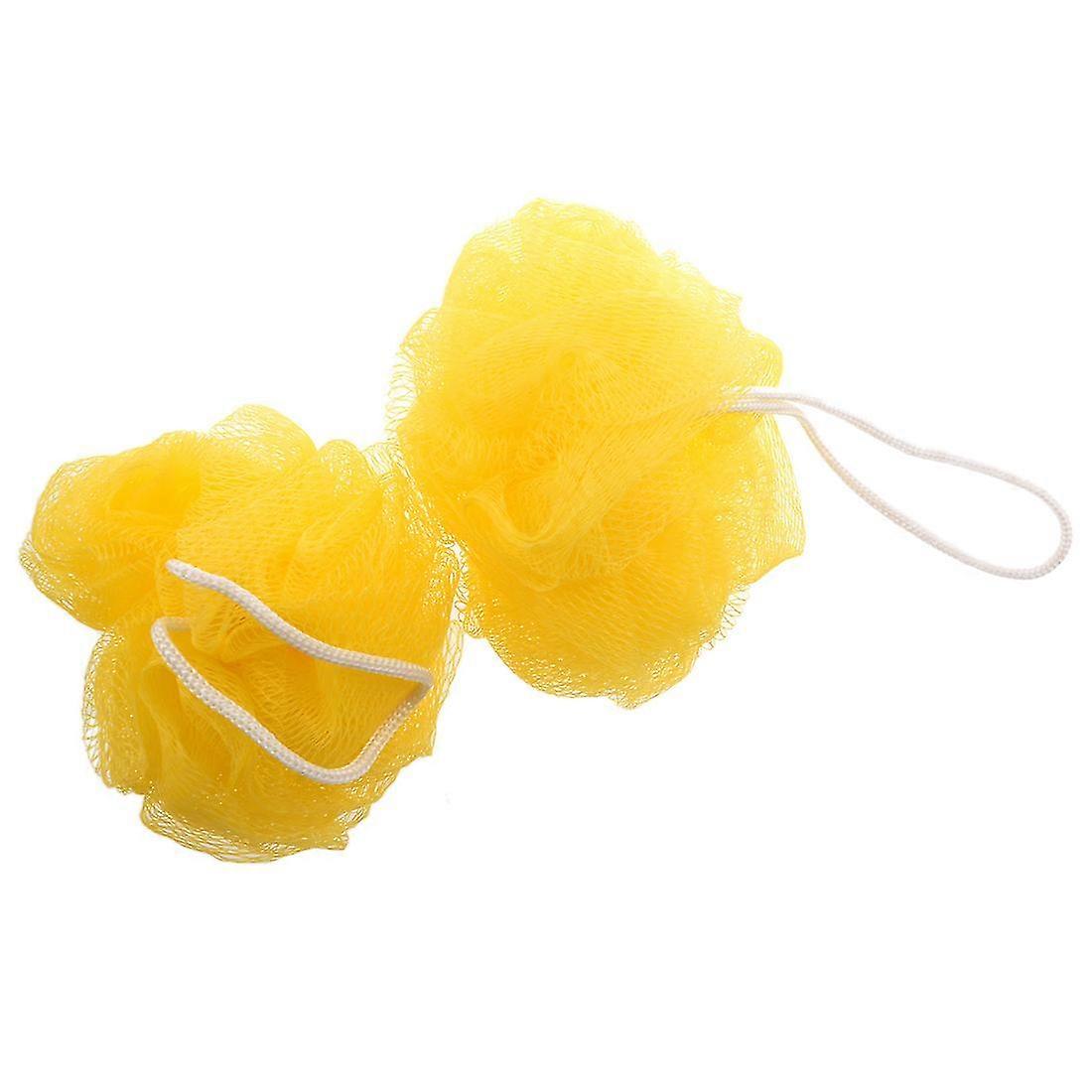 2 Pcs Yellow Foam Bubble Puff Shower Pouf Soft Nylon Mesh Net Bath Ball