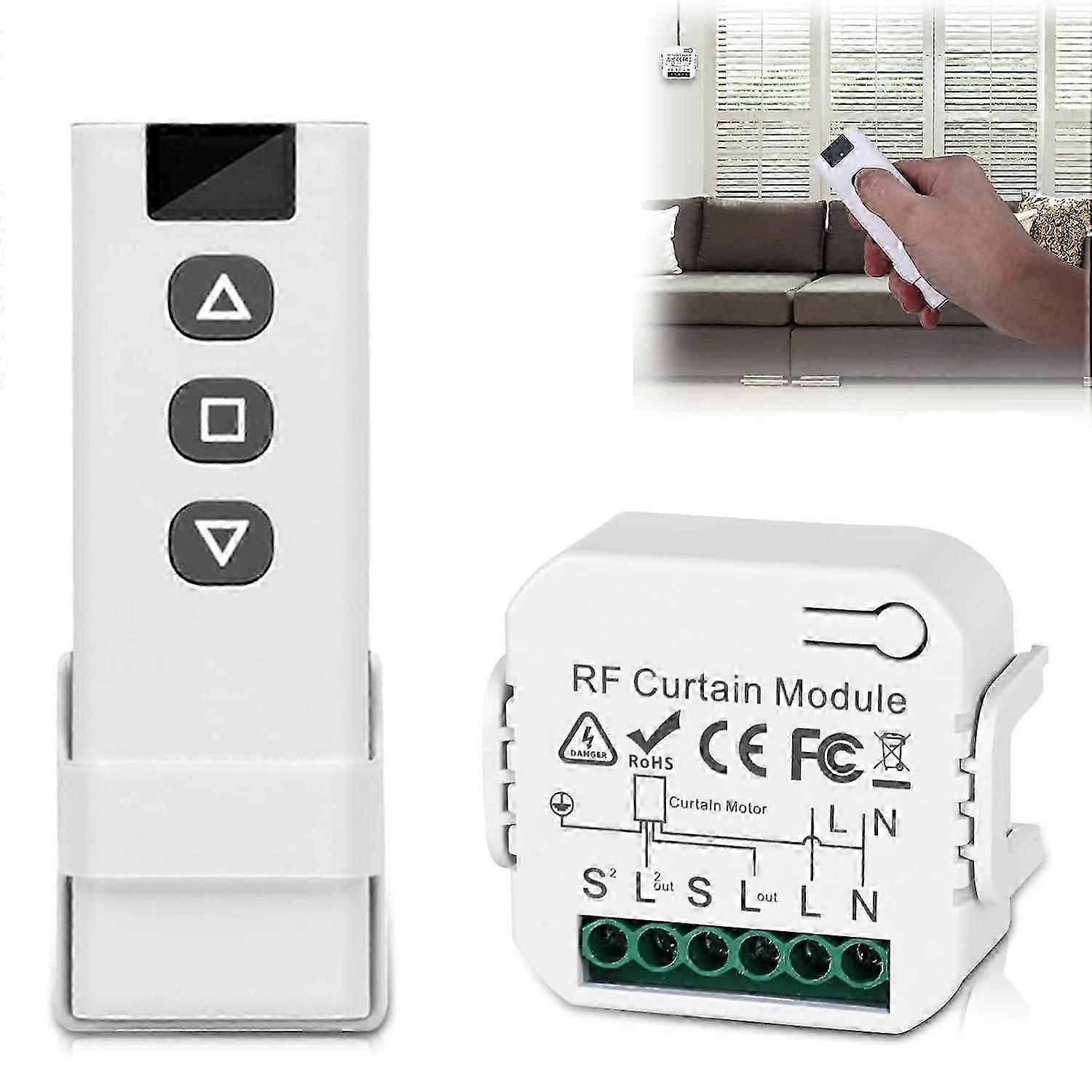 Wireless roller shutter control kit with RF remote control + receiver module, range up to 100 m