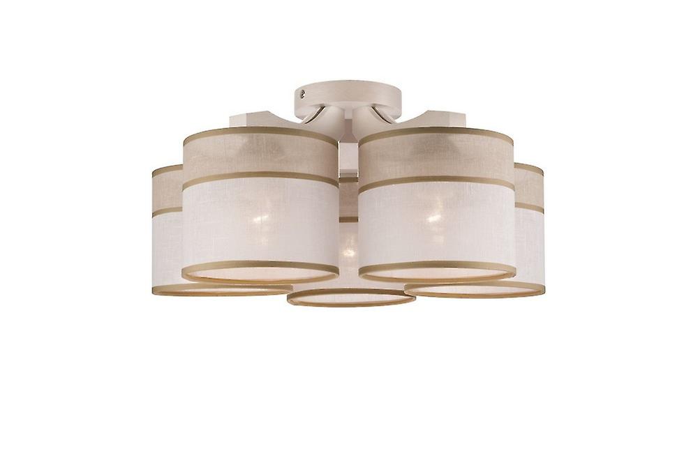 Andrea Multi Arm Semi Flush Ceiling Light, Fabric Shades, White Beech, 5x E27
