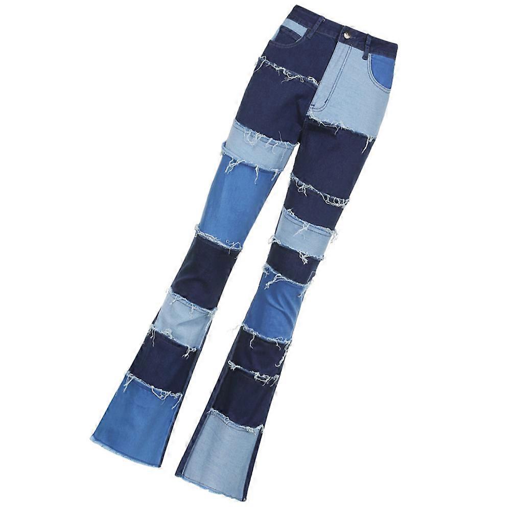 Women's Durable Bell Bottoms with Patchwork Design, Match with Shirts or Sweaters