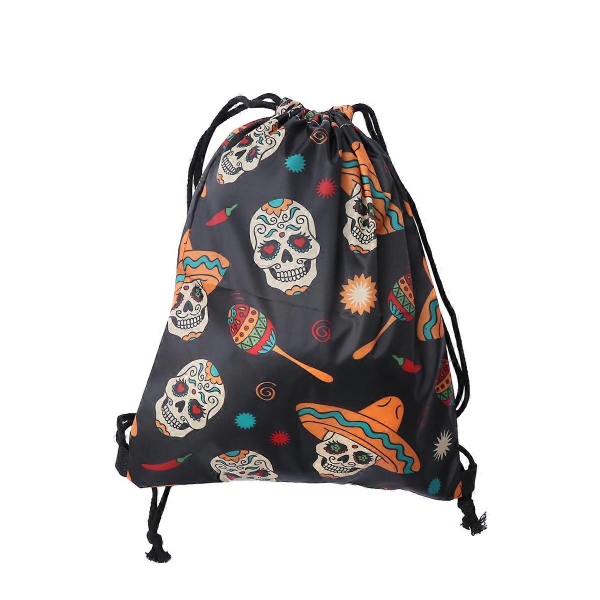 Drawstring Backpack Unisex Halloween Skull Large Capacity Easy Closure Durable Drawstring Multi 40.5 x 31.5 x 0.2 Cm 1Pack