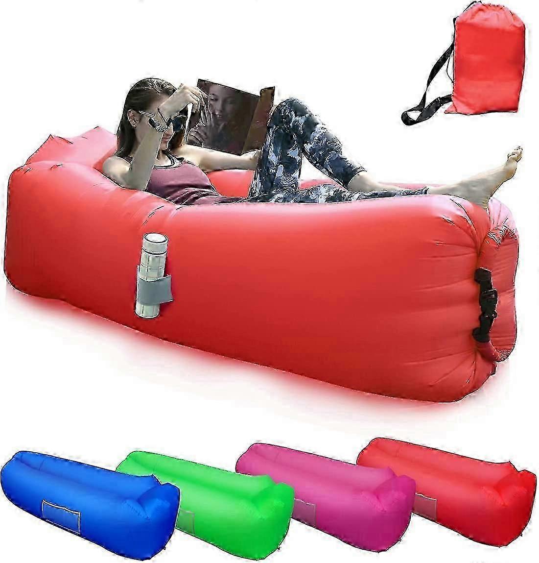 ポータブルエアソファ、快適なクッション付きの防水インフレータブルラウンジャー、屋外での使用に適しています、緑色