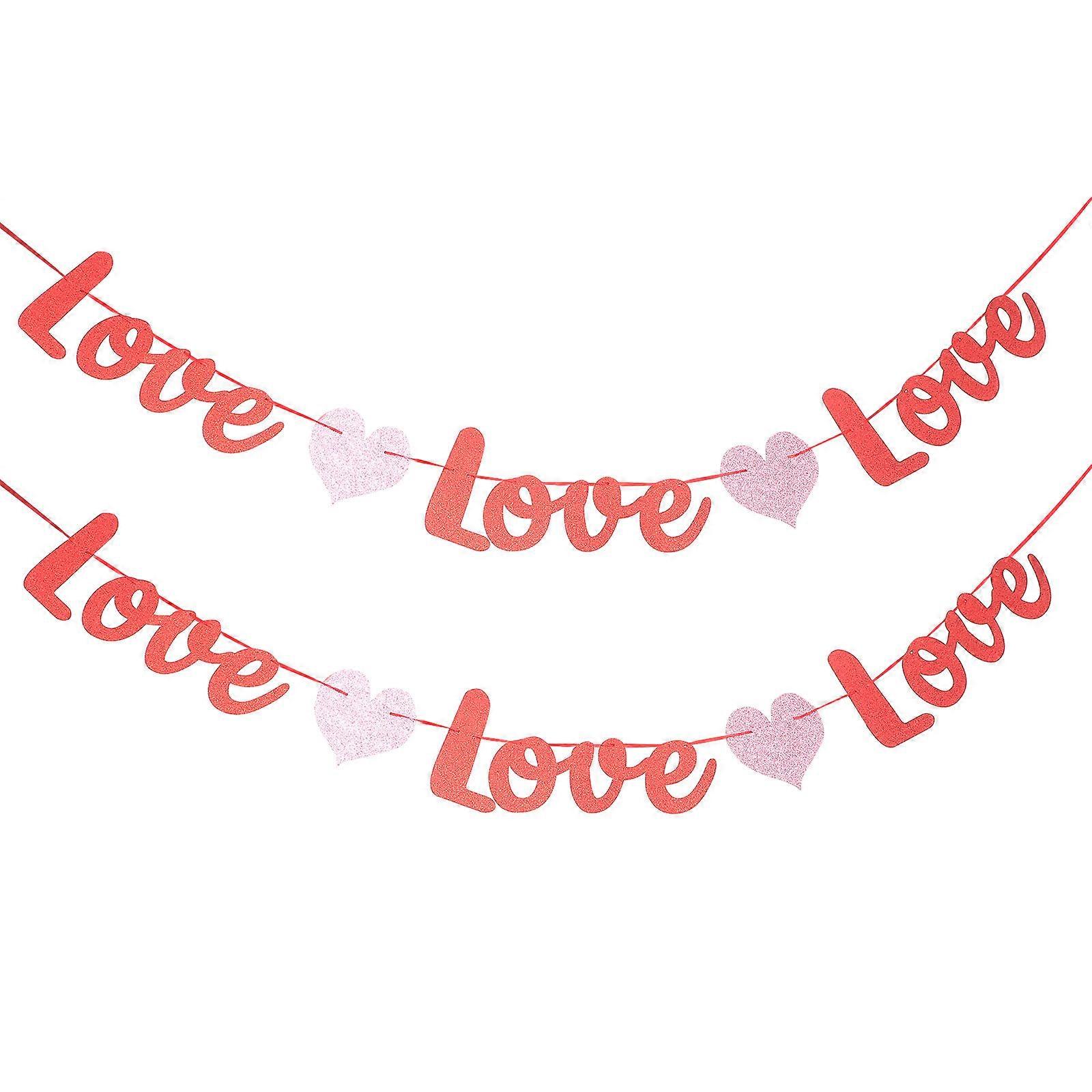 Party Hanging Heart Banner Valentine Theme Love Heart Banner Assorted Color 31x17cm Background Prop 2Pcs
