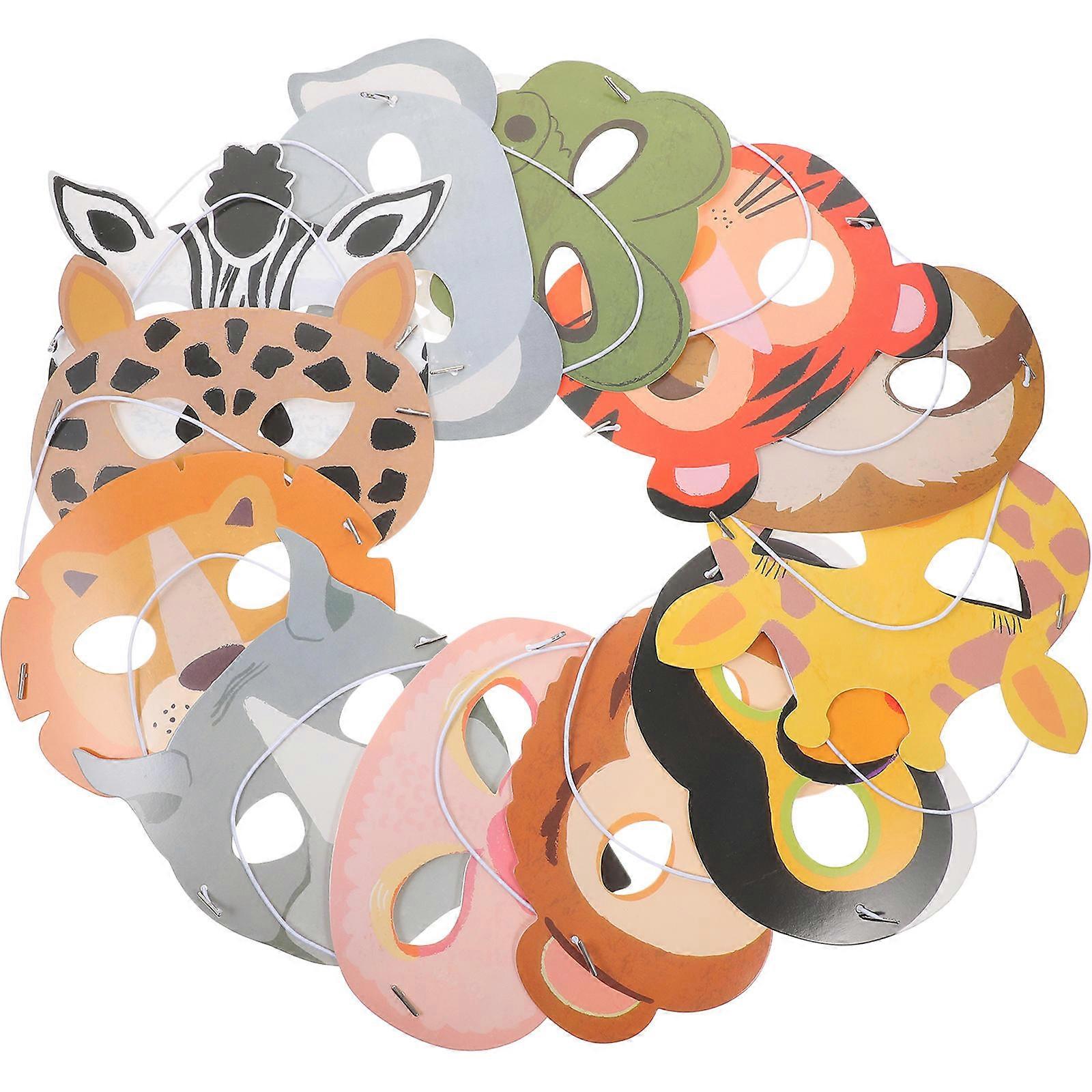 12pcs Cartoon Animal Masks for Jungle Theme Parties Lightweight Reusable Paper Masks for Cosplay, Birthday Celebrations, and Dress Up Events