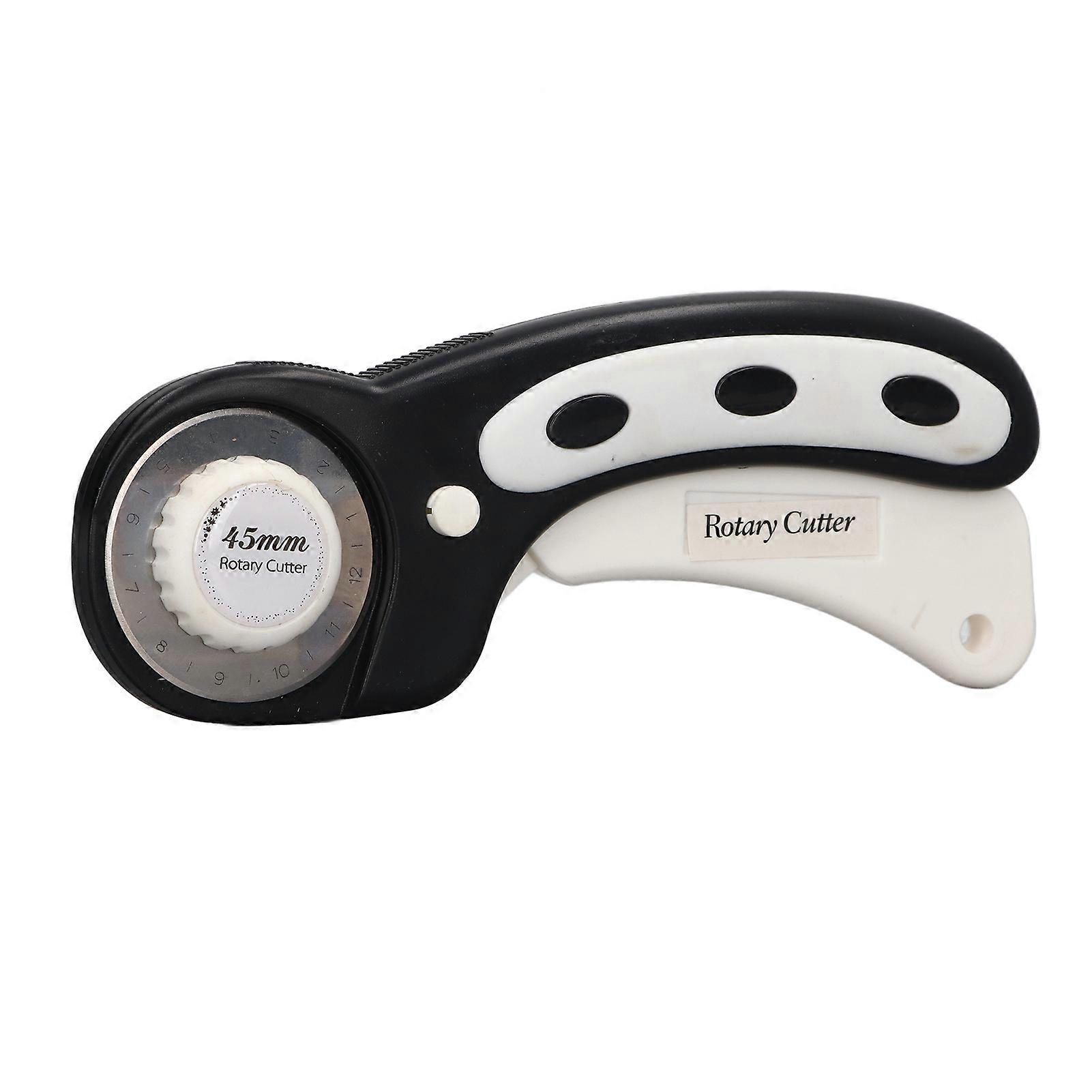Black Rotary Cutter, Replaceable Blades, Safety Button, Curved Handle, Plastic and Stainless Steel Fabric Cutter for Quilting