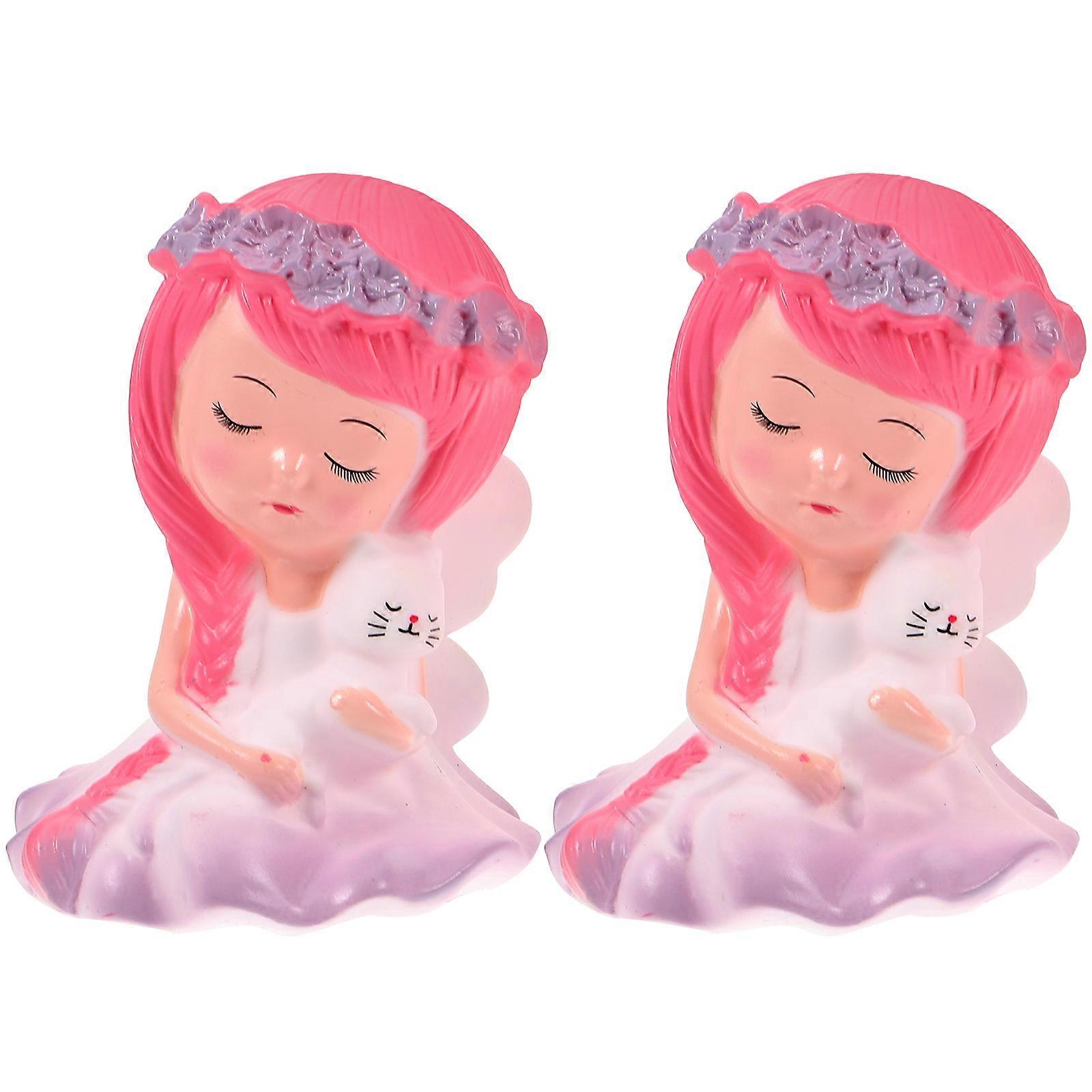Creative Little Girl Statues for Decor with Vinyl Material Assorted Color 2 Pcs