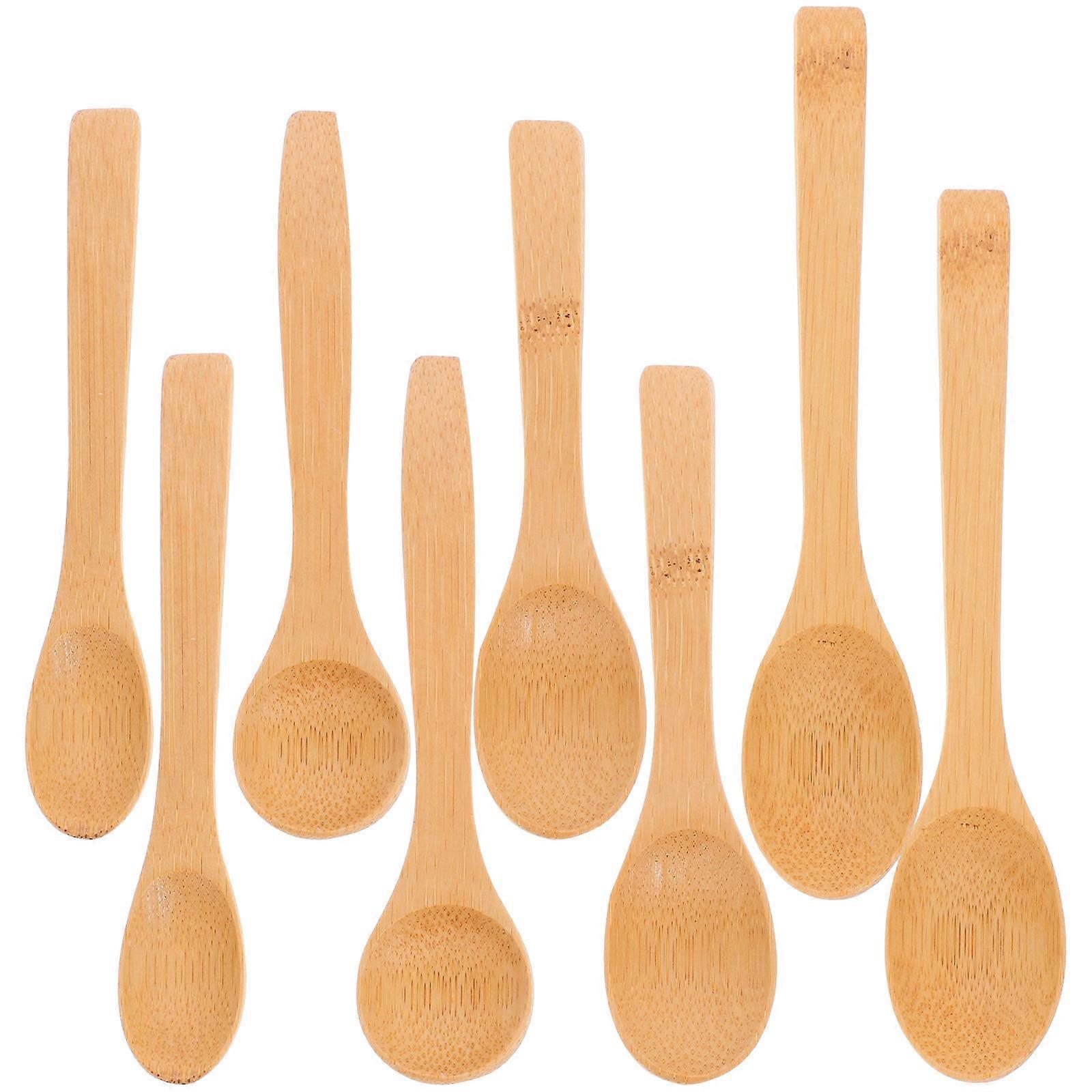 Bamboo Cake Tiny Spoons Honey Spoons Dessert Serving Scoops Khaki 13.00X2.00X1.00cm Home Use 8Pcs