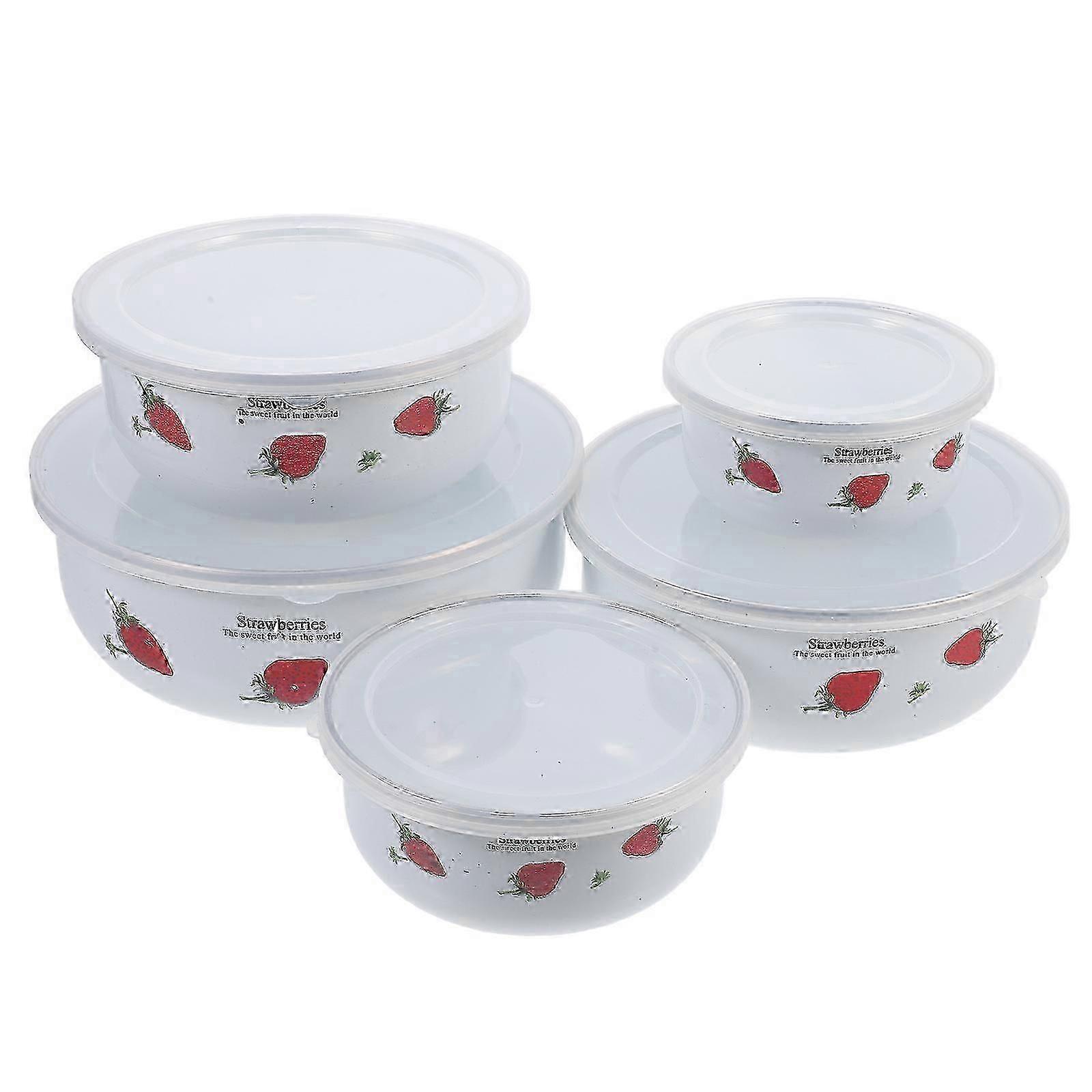 5Pcs Enamel Bowls with Lids Stackable Fresh Keeping Salad Mixing Bowls