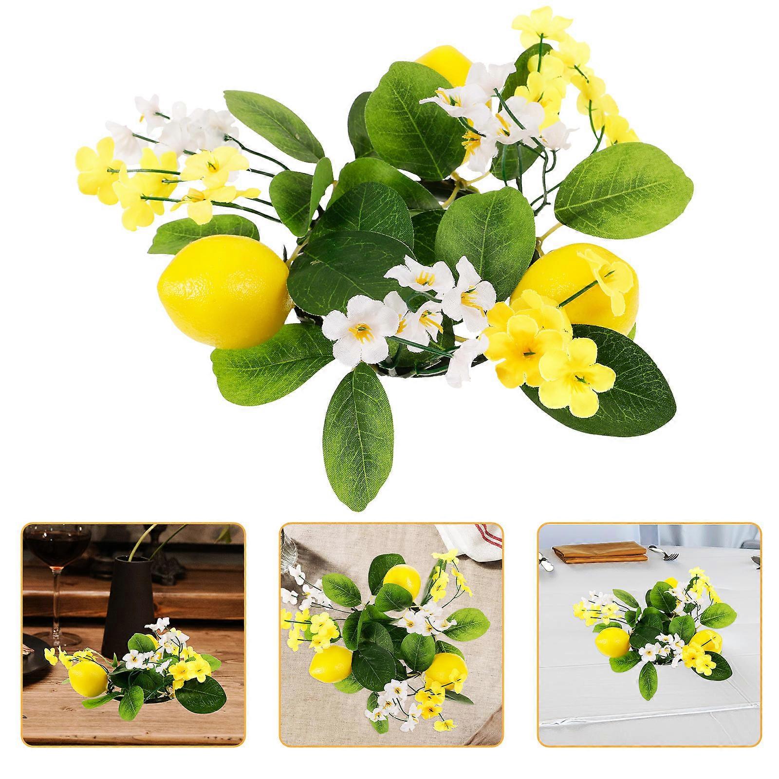 Lemon Leaf Table Garland Artificial Wreath Home Decor Circular Simulated Lemon Design 1Pcs