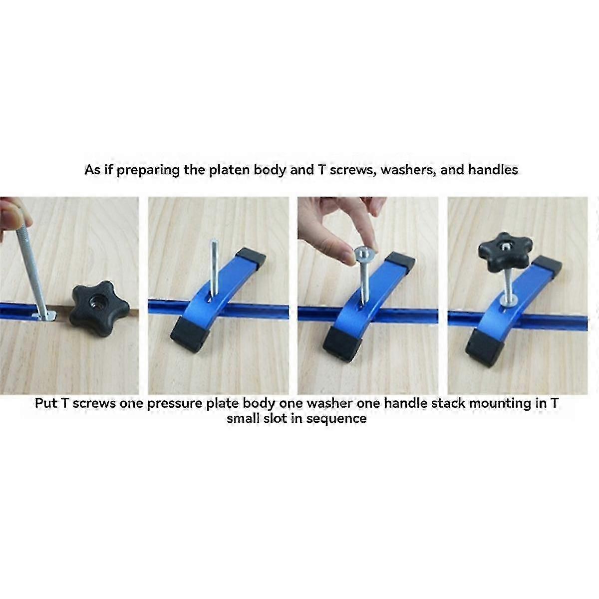4 Pack T-Track Hold Down Clamps with T Bolts & Slider, Aluminum Alloy T Track Clamps for Woodworking
