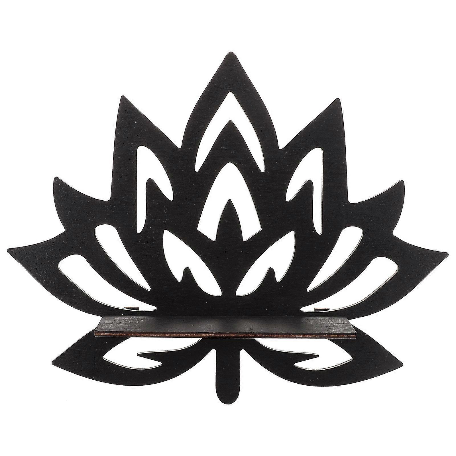Decorative Floating Shelf Wooden Lotus Flower Shelf For Living Room Storage And Display Black 32.70X26.20X5.00CM 1Pack