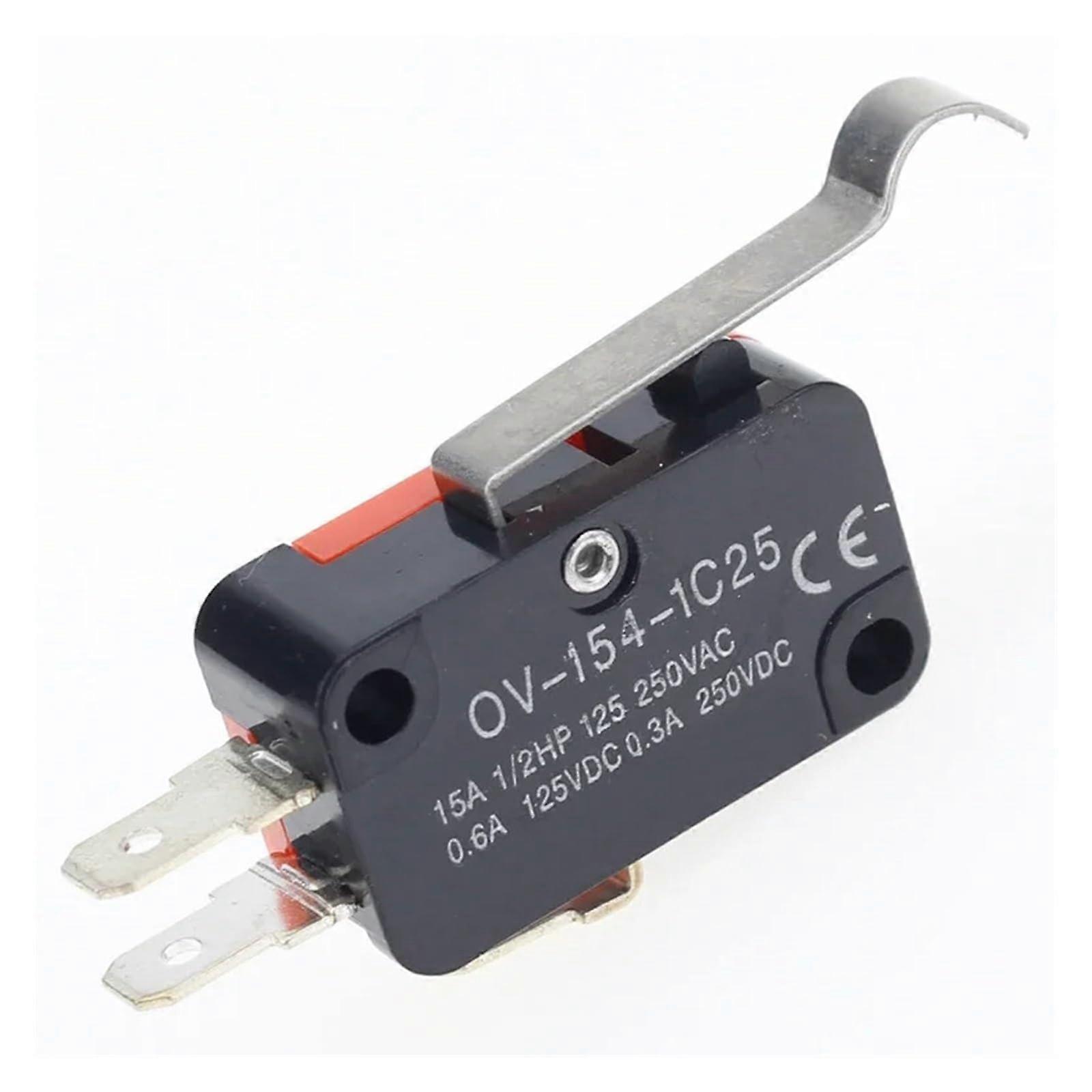 5pcs V1541C25 long handle roller Snap Action Push Button SPDT Momentary OnOff Limit Switch 15A 250V Red/Black