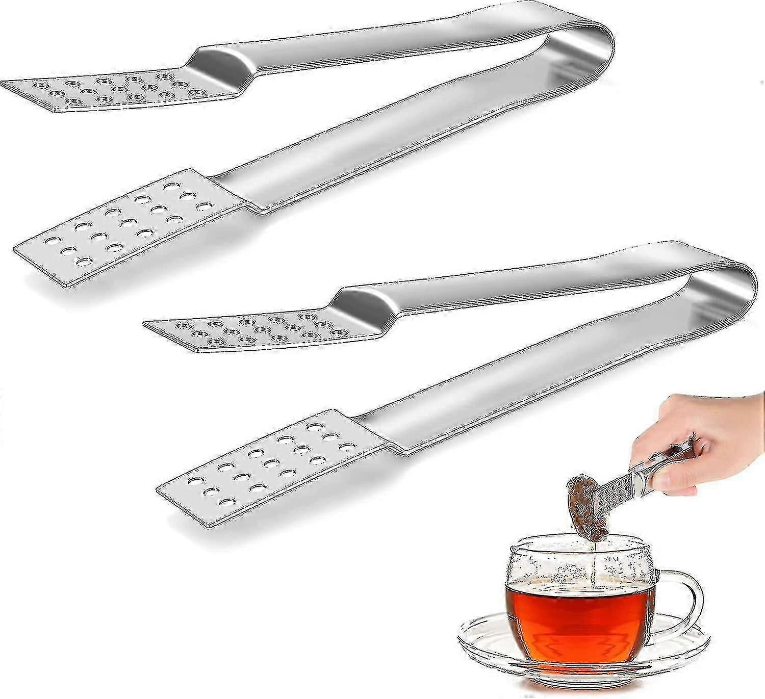 rustfritt stål te bag squeezer 2pcs sølv te bag squeezer tangs lang gave