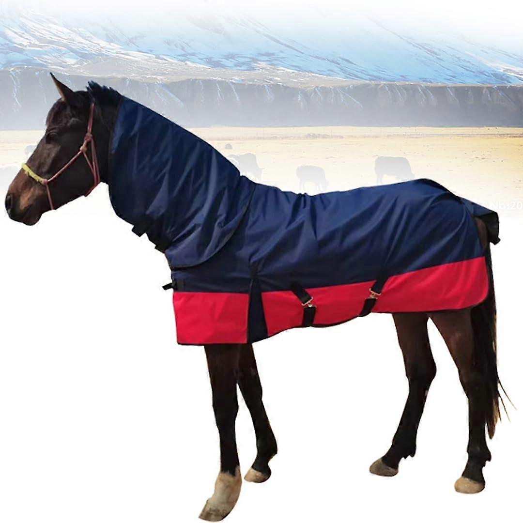 Horse Blanket 1200D Ripstop Waterproof Medium Weight High Neck Rug with Removable Neck Gaiter Navy Blue Pink L