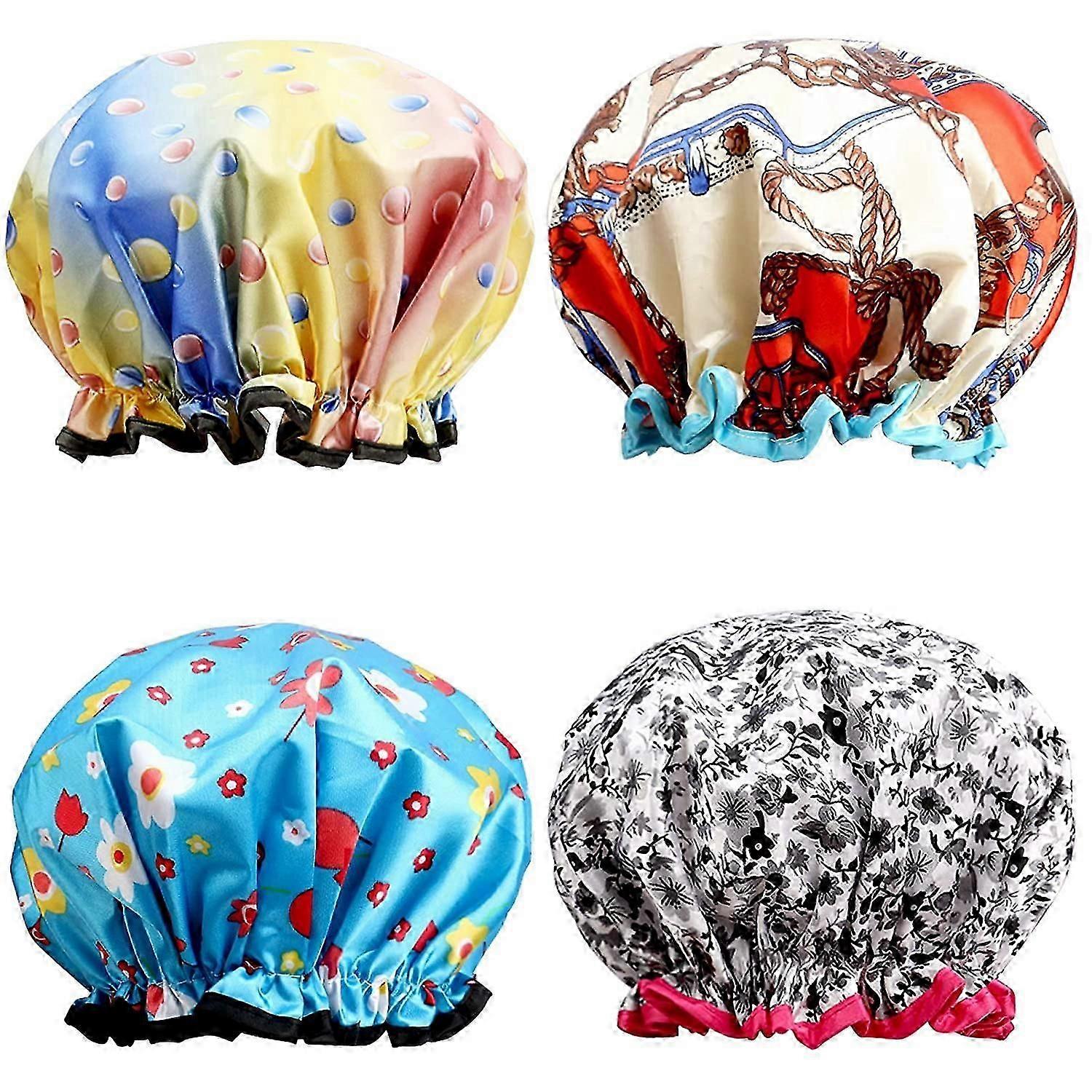 Extra Large Waterproof Shower Caps - 4-Pack for All Hair Types