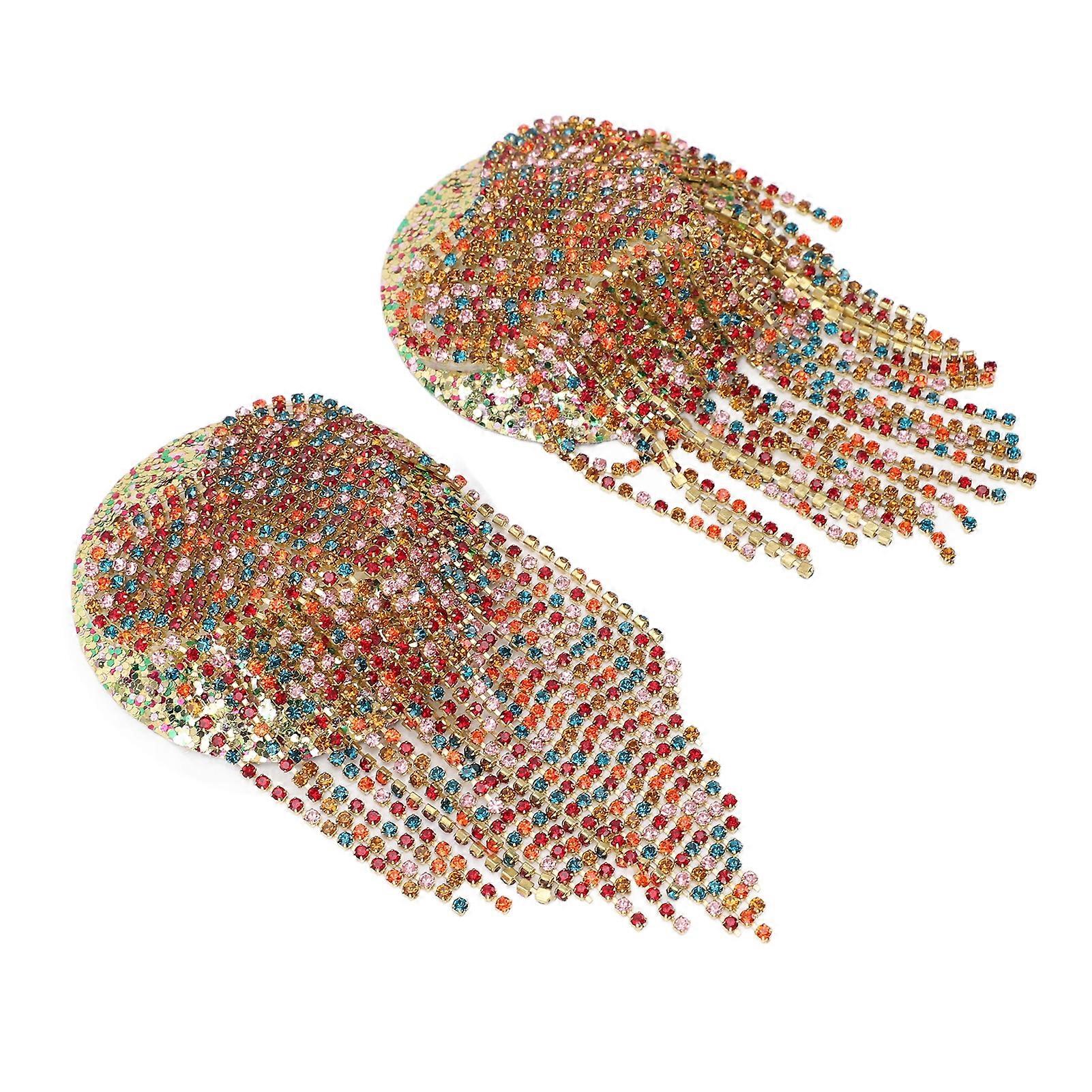 1pair Rhinestone Tassel Nipple Pasties Seamless Reusable Breathable Rhinestone Festival Nipple Stickers for Nightclub Party