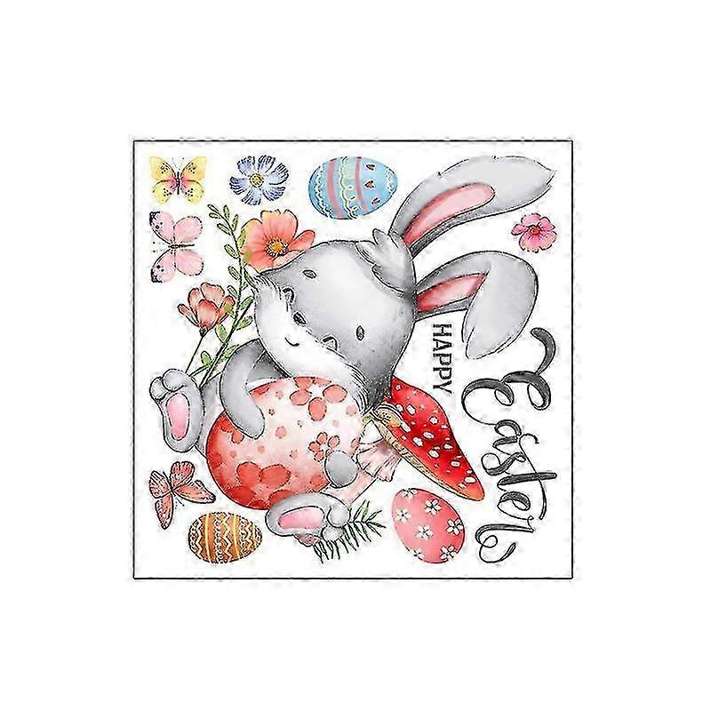 Cute Rabbit Flower Egg Pattern Toilet Sticker for Home Bathroom Spring Decor