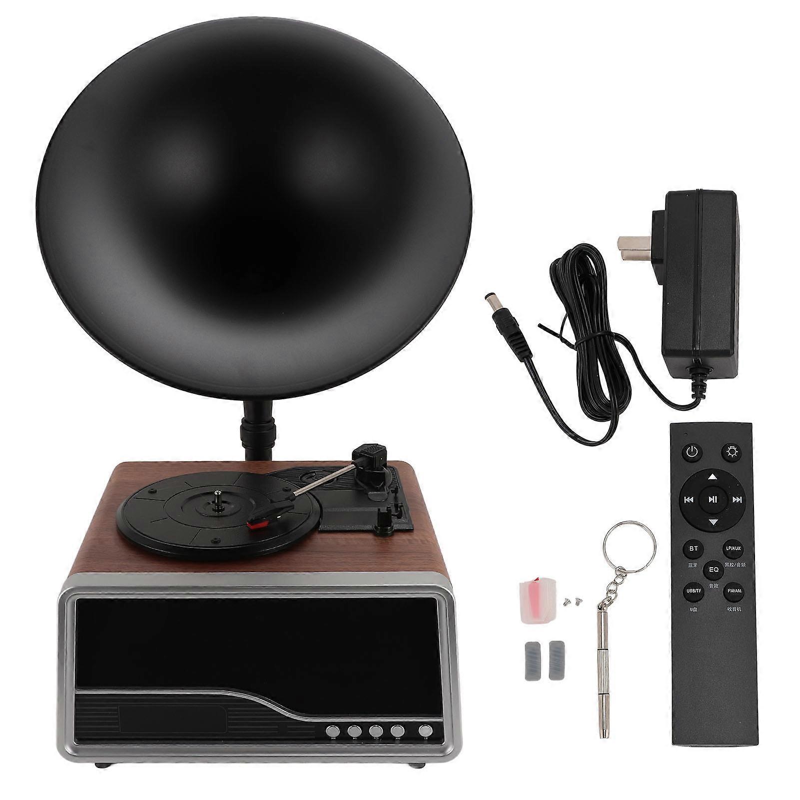 Vintage Bluetooth Record Player with Subwoofer, USB, FM Radio, Remote Control, Brown