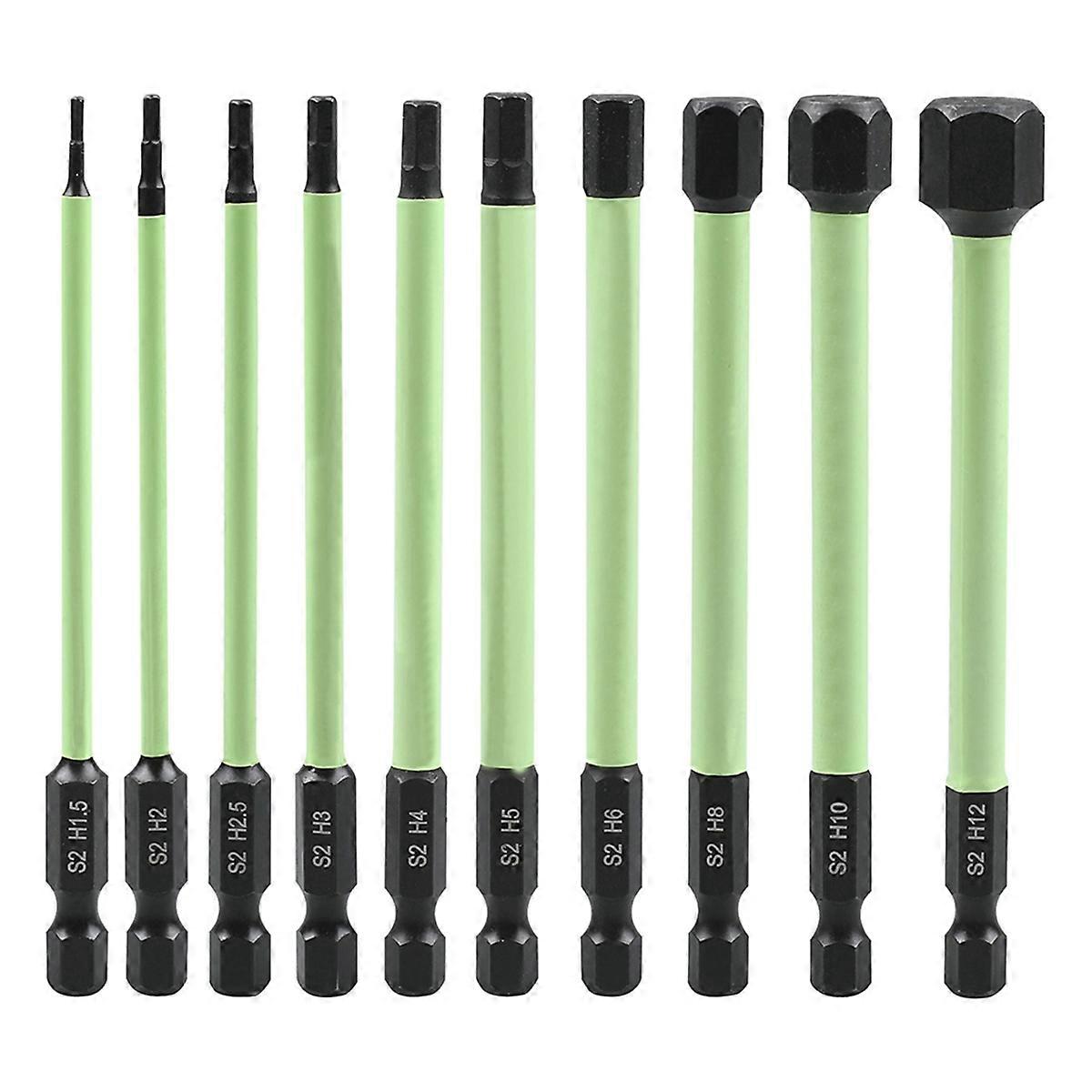 10PCS Magnetic Hex Head Hex Wrench Drill Bits Set 1/4inch Hex Shank 2 Alloy Steel Hex Head Bits Tools