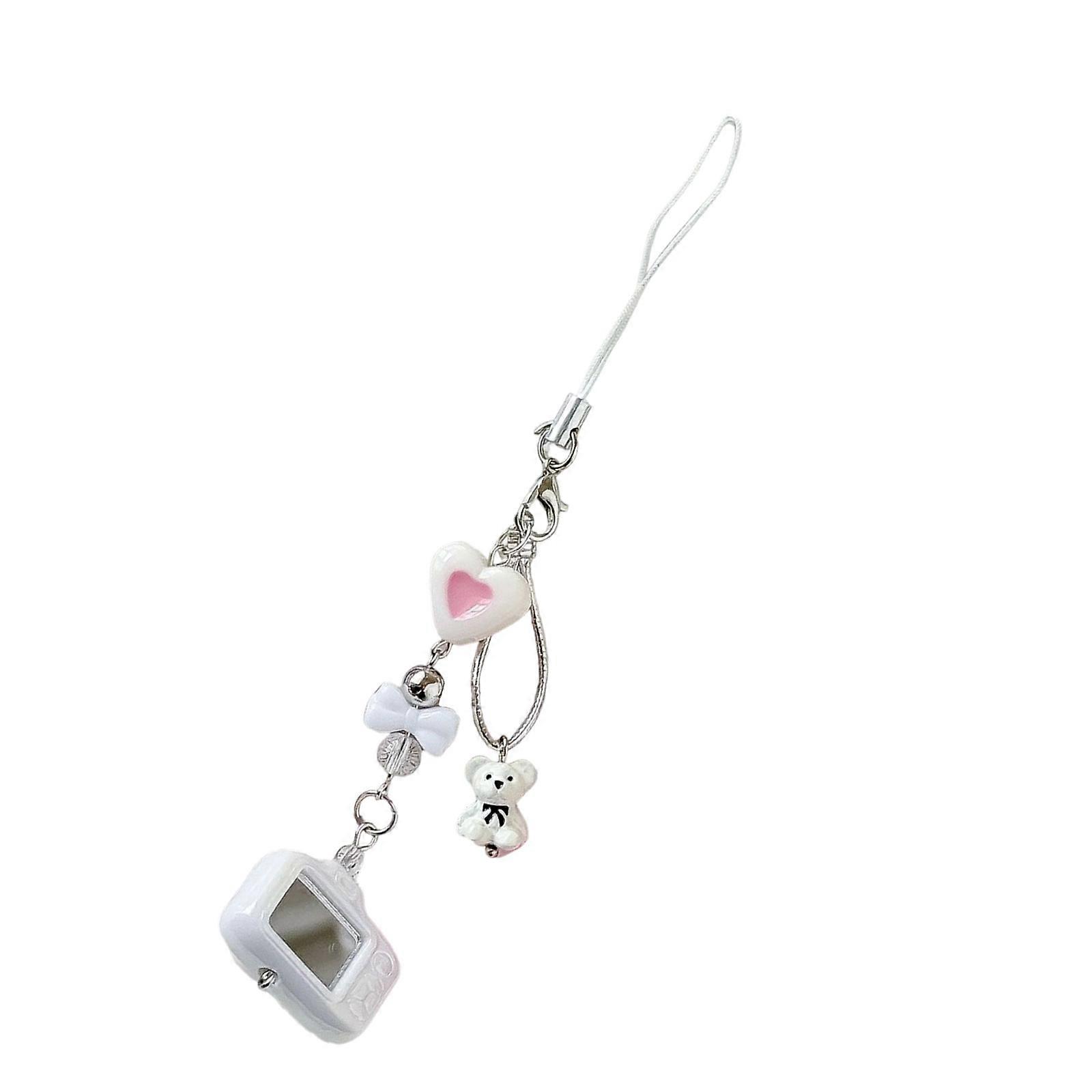 Cute Camera Bear Charm Phone Chain Strap Lightweight Keyring Pendant User Friendly Keychain for Everyday Use White