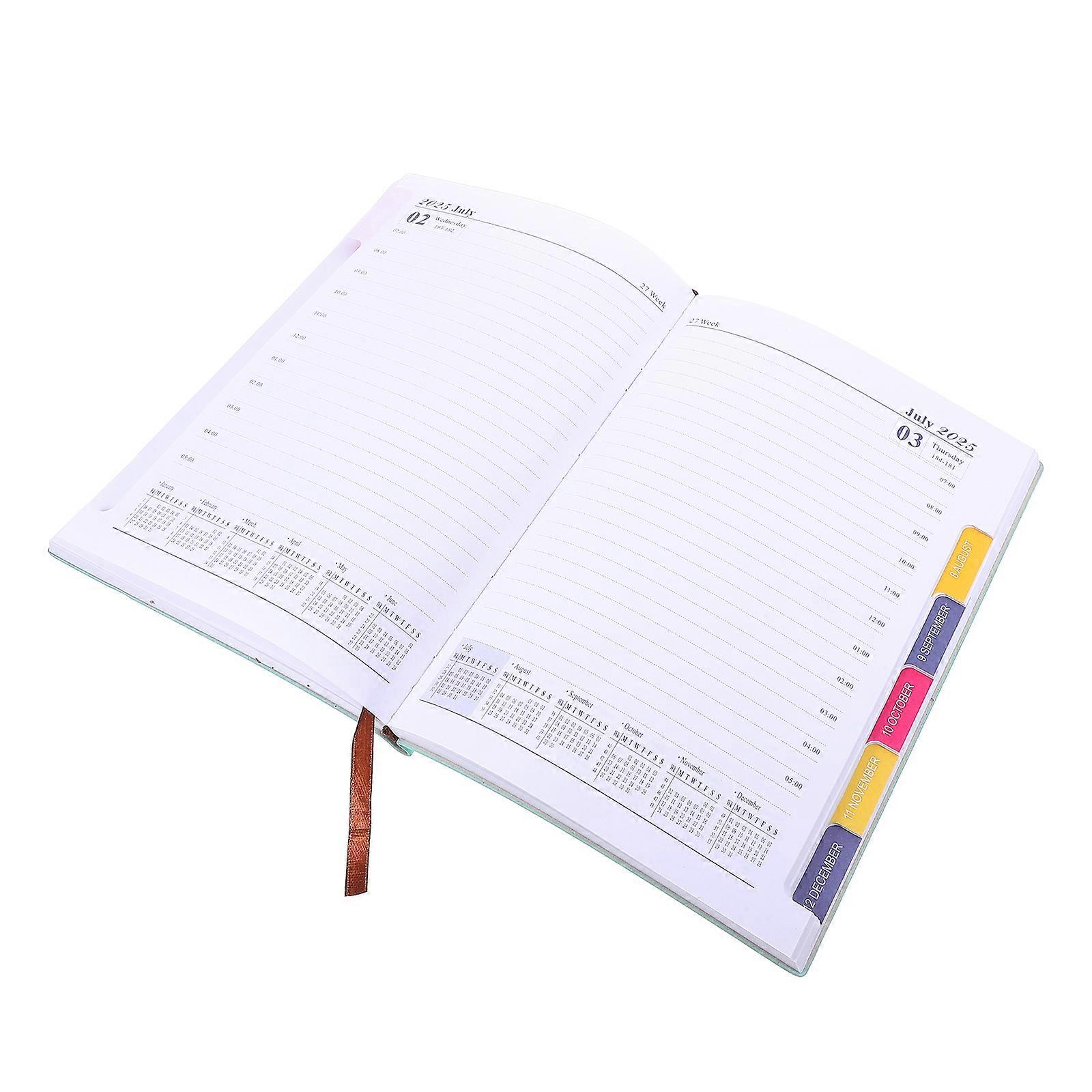 Compact A5 Daily Planner Notebook with Smooth Writing Paper in Green Cover for Organization 2025 Calendar 5.8x8.3 Inches