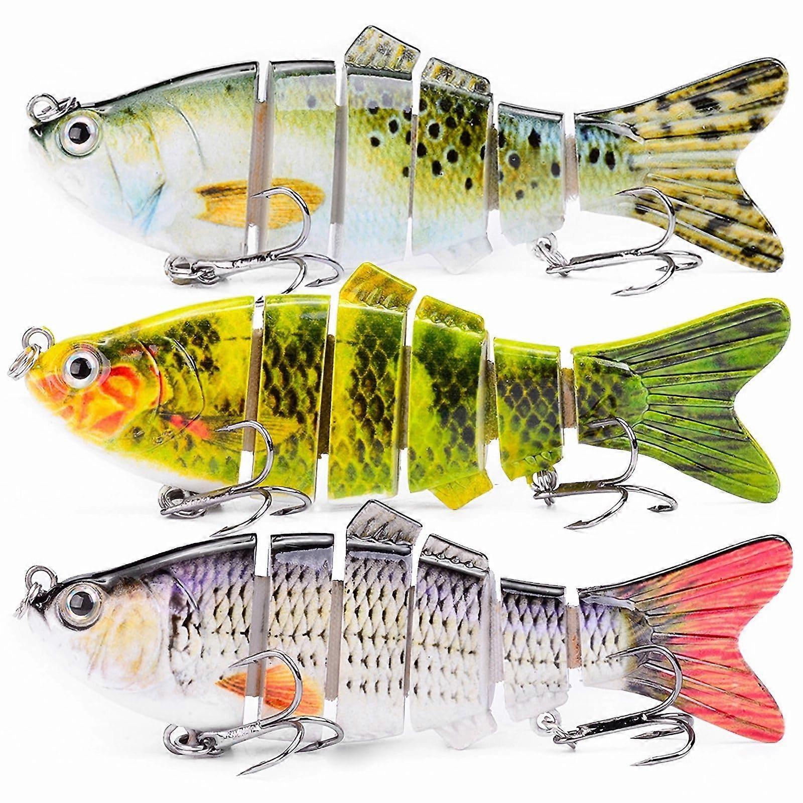 Pike perch bait set, artificial bait, 3 pieces in box, fishing bait for predatory fish, wobbler, multipart with joint for realistic running, Color 3.