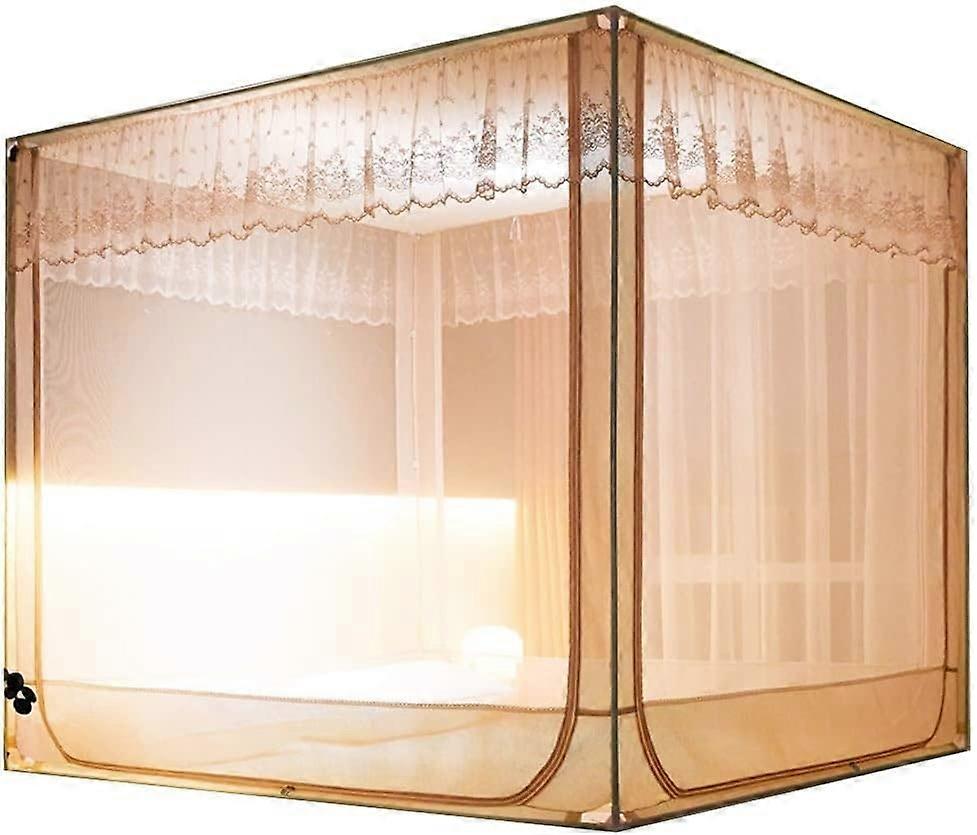 Mosquito net for Princess bed, square canopy bed with three doors, fully enclosed polyester crib (Color: B, Size: 200 x 215 x 168 cm)