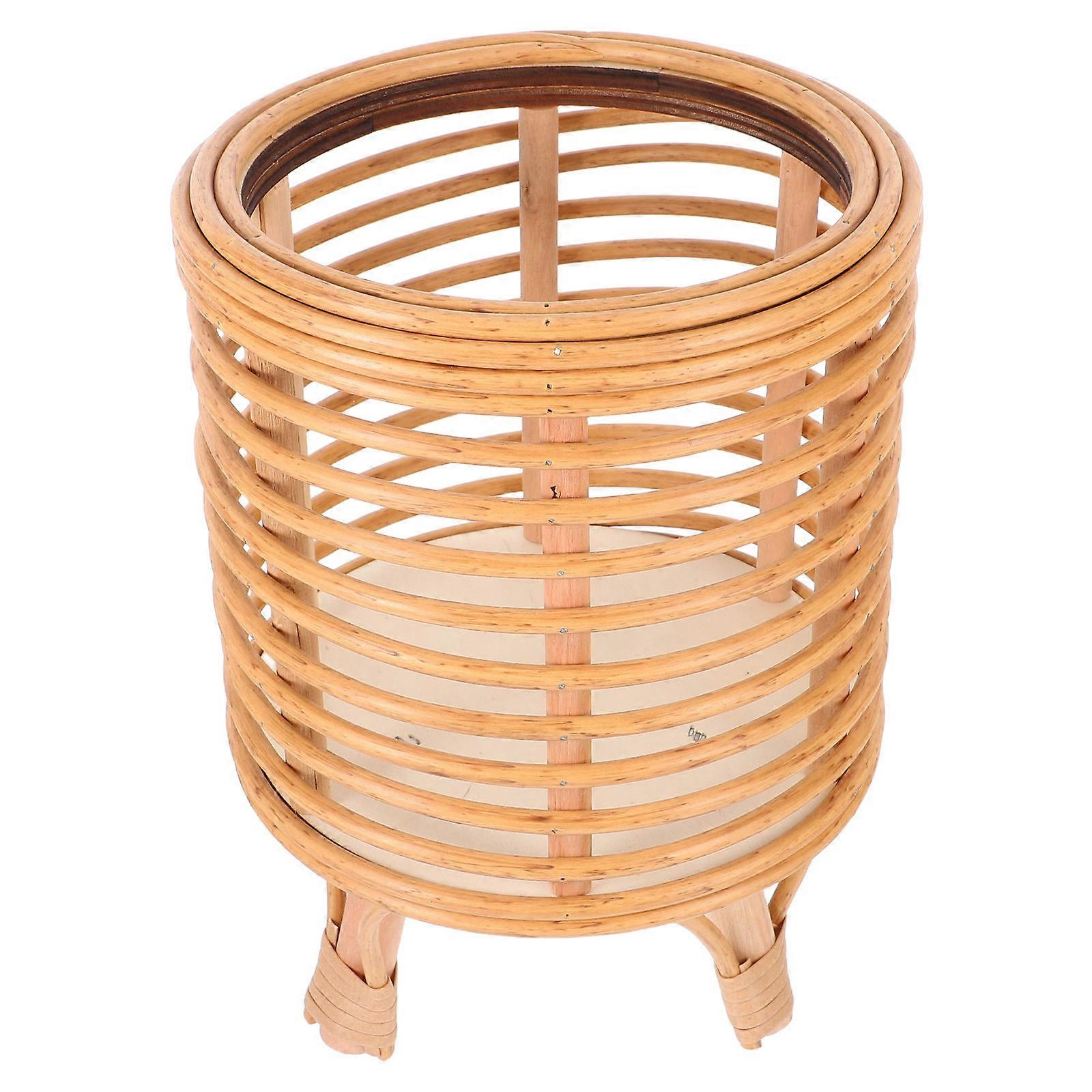 Rattan Floor Planter with Natural Light Brown Finish for Garden Use Sturdy Handcrafted Triangle Flower Stand 12.5x12.5x48 Inches