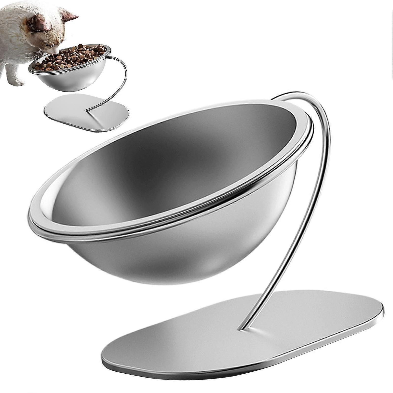 Tilting Cat Feeding Bowls Metal Feeder for Kittens 2-Cup Large Capacity Raised Bowl with Sturdy Base for Home Use