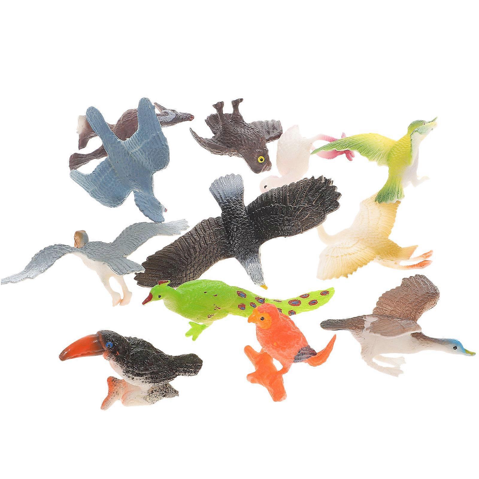 Plastic Bird Figurines Lifelike Bird Shape Desktop Ornament Educational Toy Assorted Color 7.70X5.70X2.80CM 12Pcs/Set