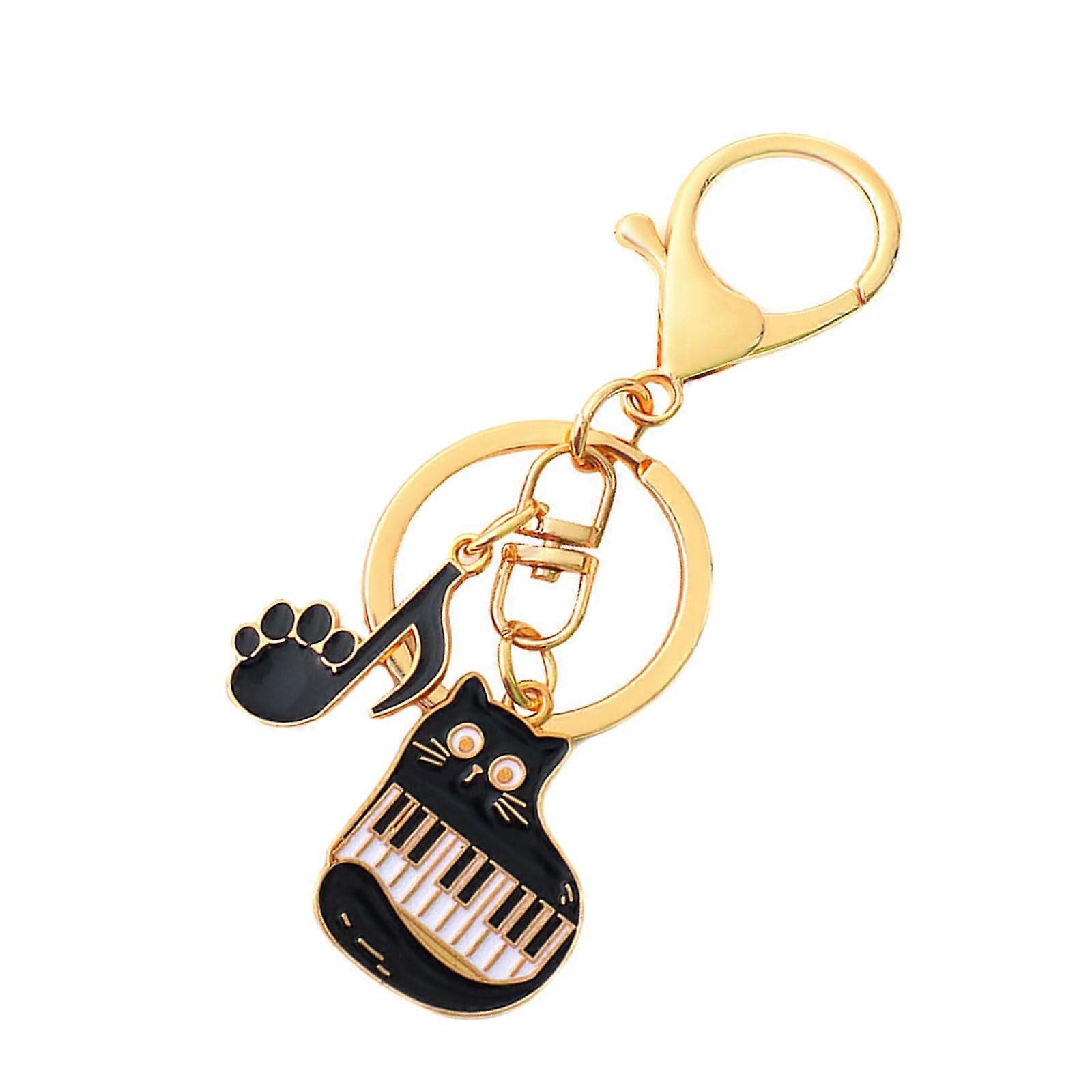 Keychain With Music Notes, Cats And Piano Motifs - Bag Charm For Backpacks, Handbags, And Car Keys